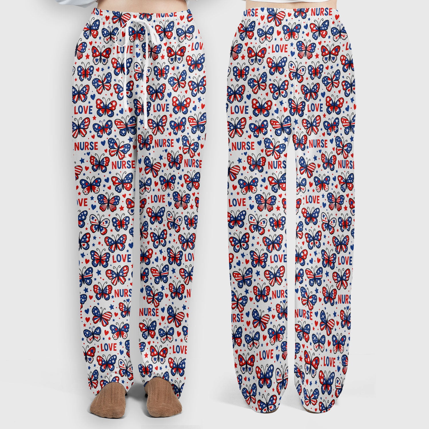 USA Patriotic Butterfly Nurse Scrub Set, Comfortable Uniform Scrubs For Nursing