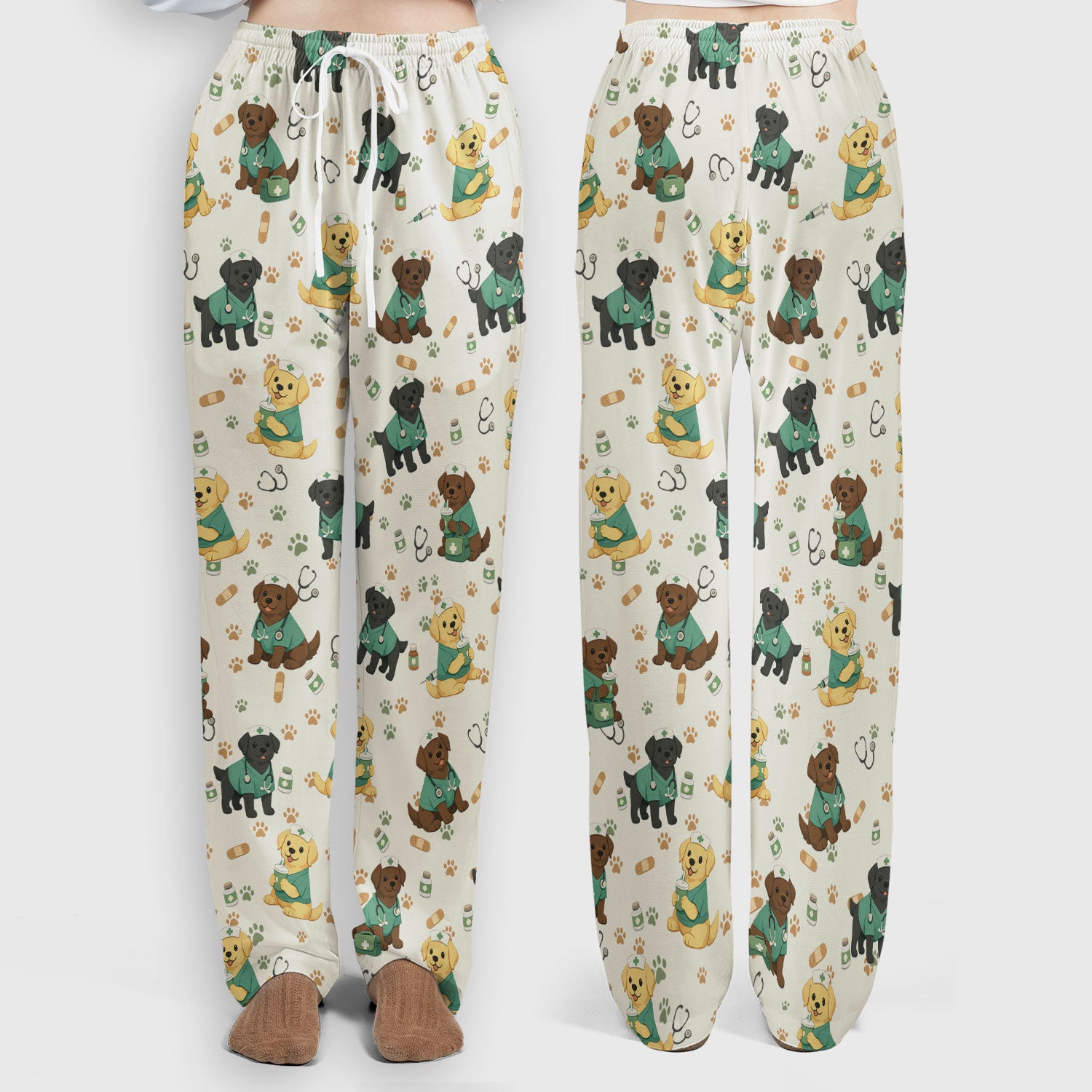 Labrador Retriever Nurse Scrub Set, Cute Medical Dog Pattern Nurses Shirt, Breathable Fabrics Nursing Uniform
