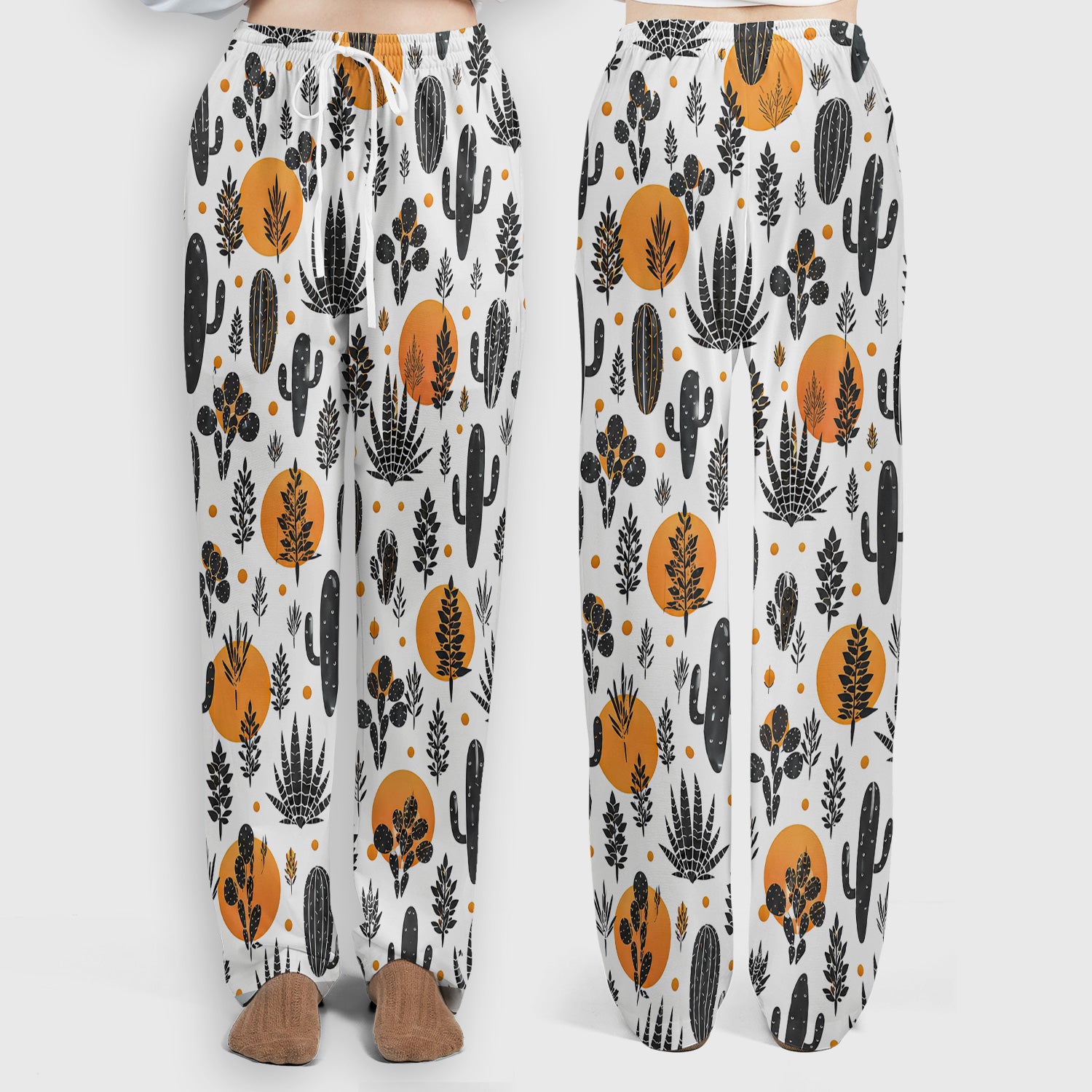 Desert Cactus Orange Sun Pattern Scrub Set, Scrub Pants and V Neck Top
