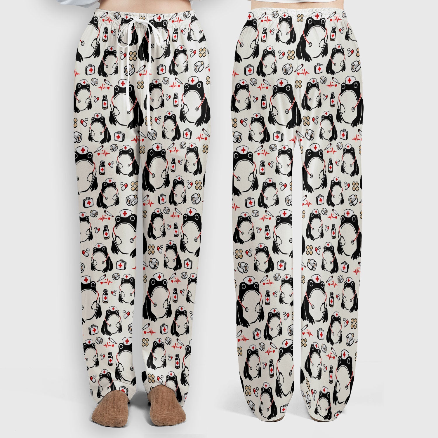 Cute Frog Nurse Medical Pattern Scrub Set, Breathable Med Uniform