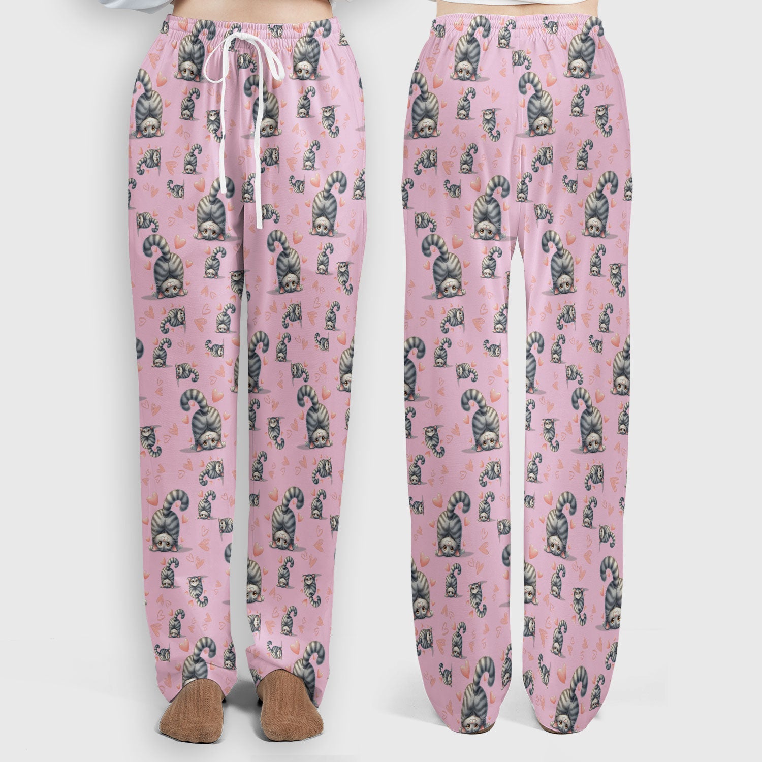 Valentine Cute Cat Scrub Set, Cat Heart Pattern Nurse Uniform, Comfortable Scrubs For Nurses