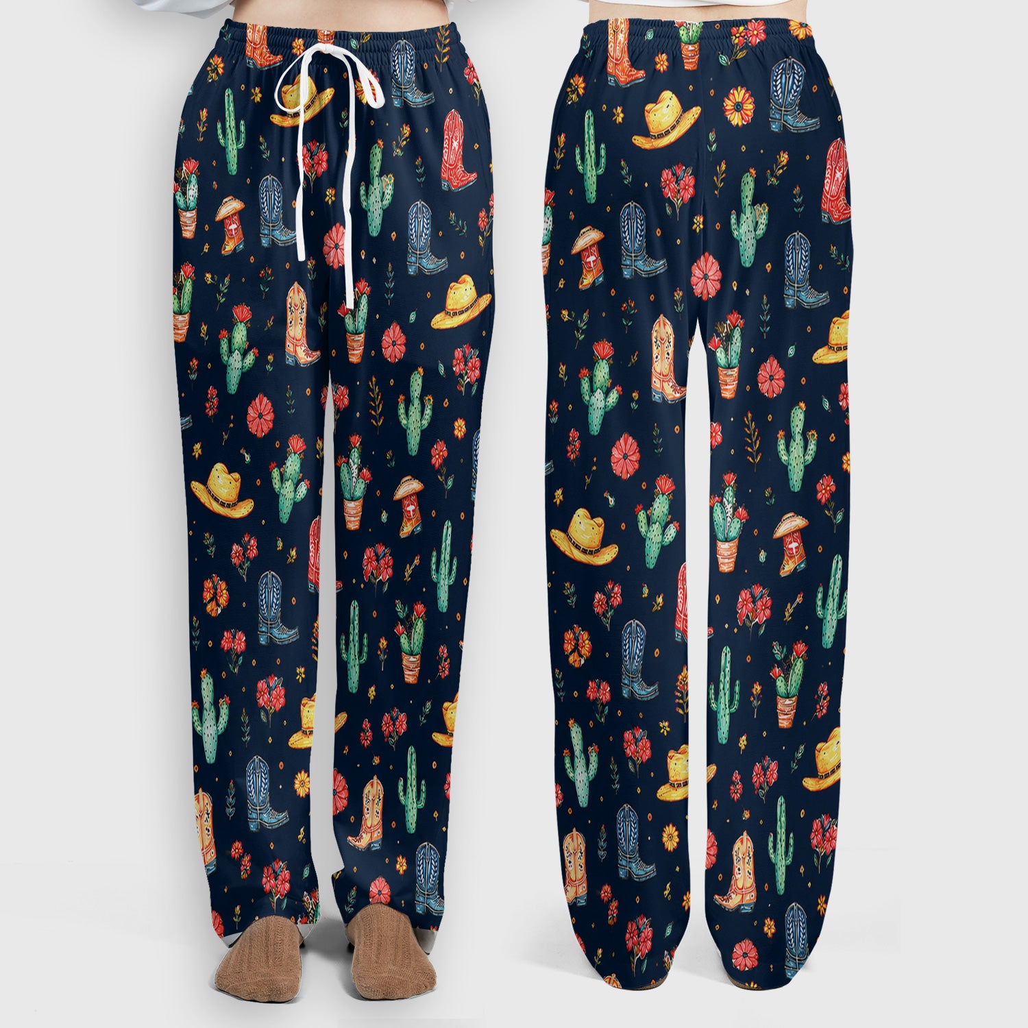 Whimsical Western Cactus Boots Pattern Scrub Set, Scrub Pants and V Neck Top