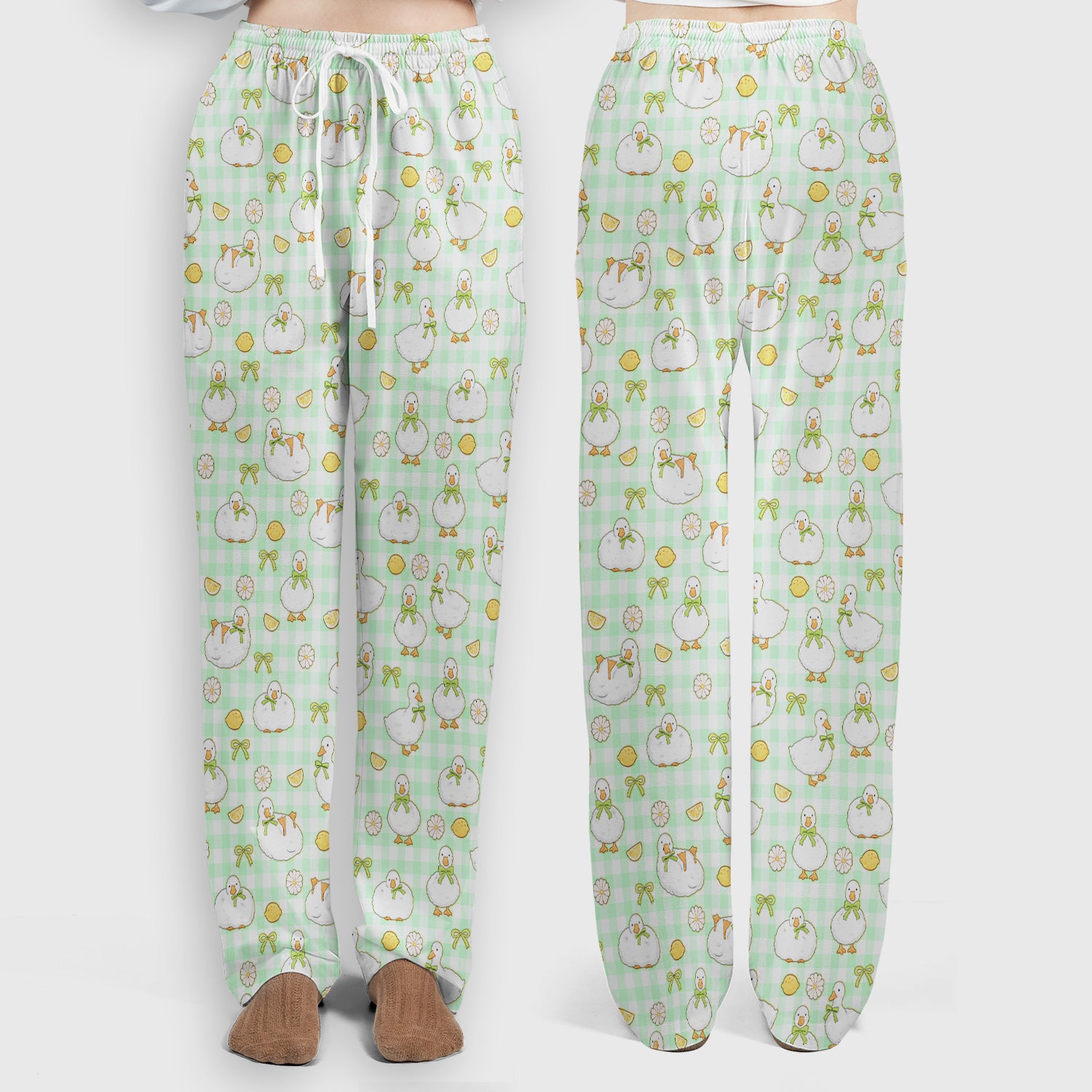 Adorable Ducks Lemon Daisy Pattern Scrubs Sets, Scrub Pants and V Neck Top