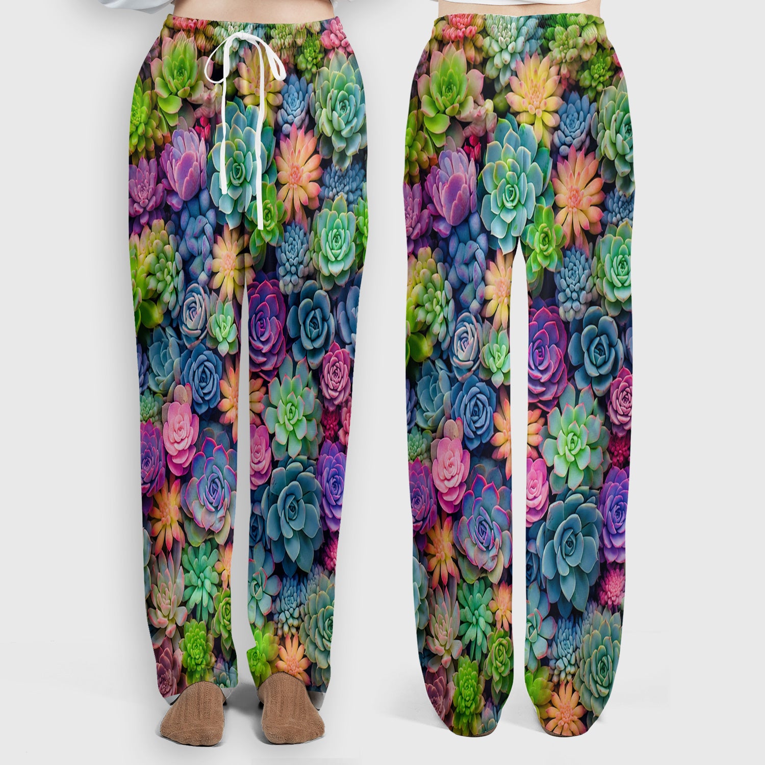 Cute Nurse Scrub Top Boho Succulent Flower Pattern Scrub Set, Scrub Pants and V Neck Top