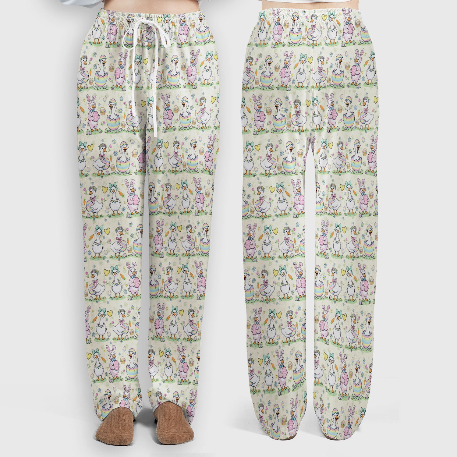 Spring Easter Goose and Bunny Print Scrub Set, Breathable Med Uniform
