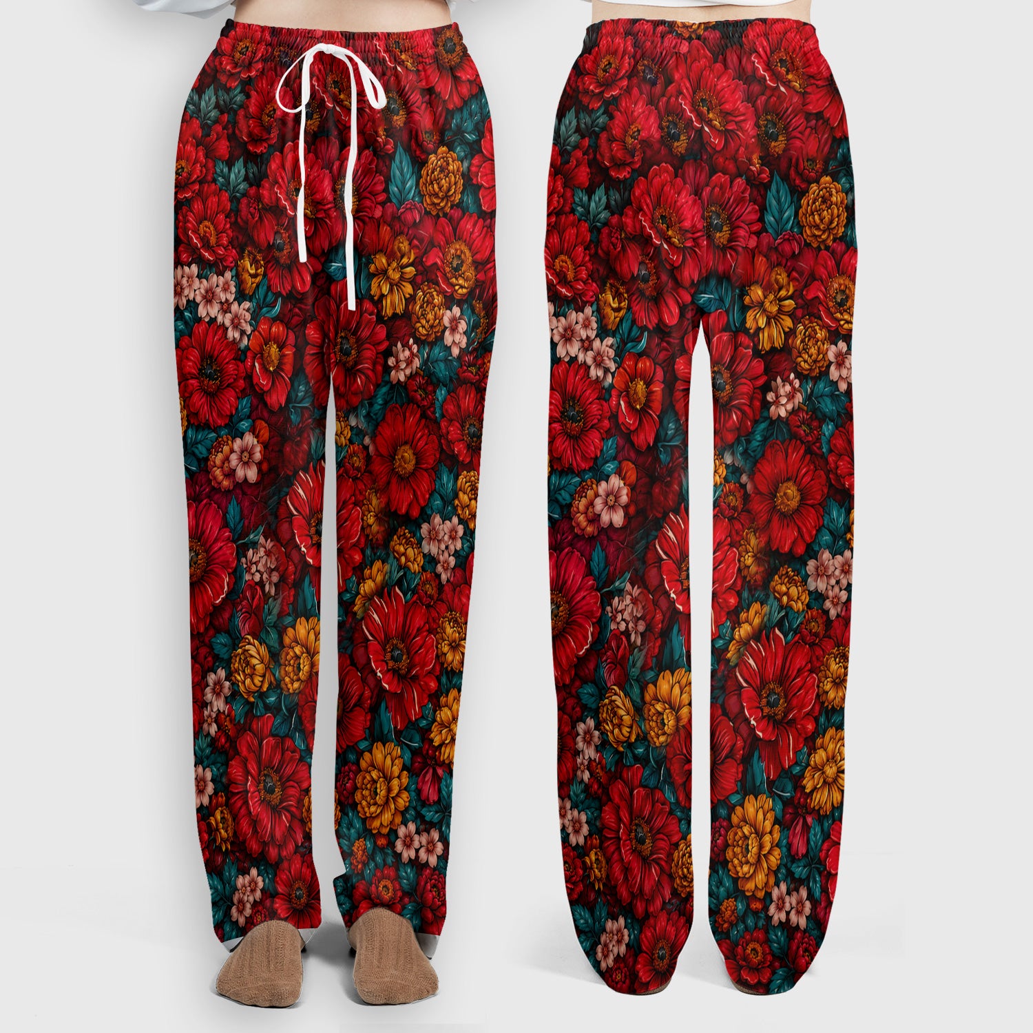 Adorable Tabby Cat Floral Garden Pattern Scrub Set, Scrub Pants and V Neck Top