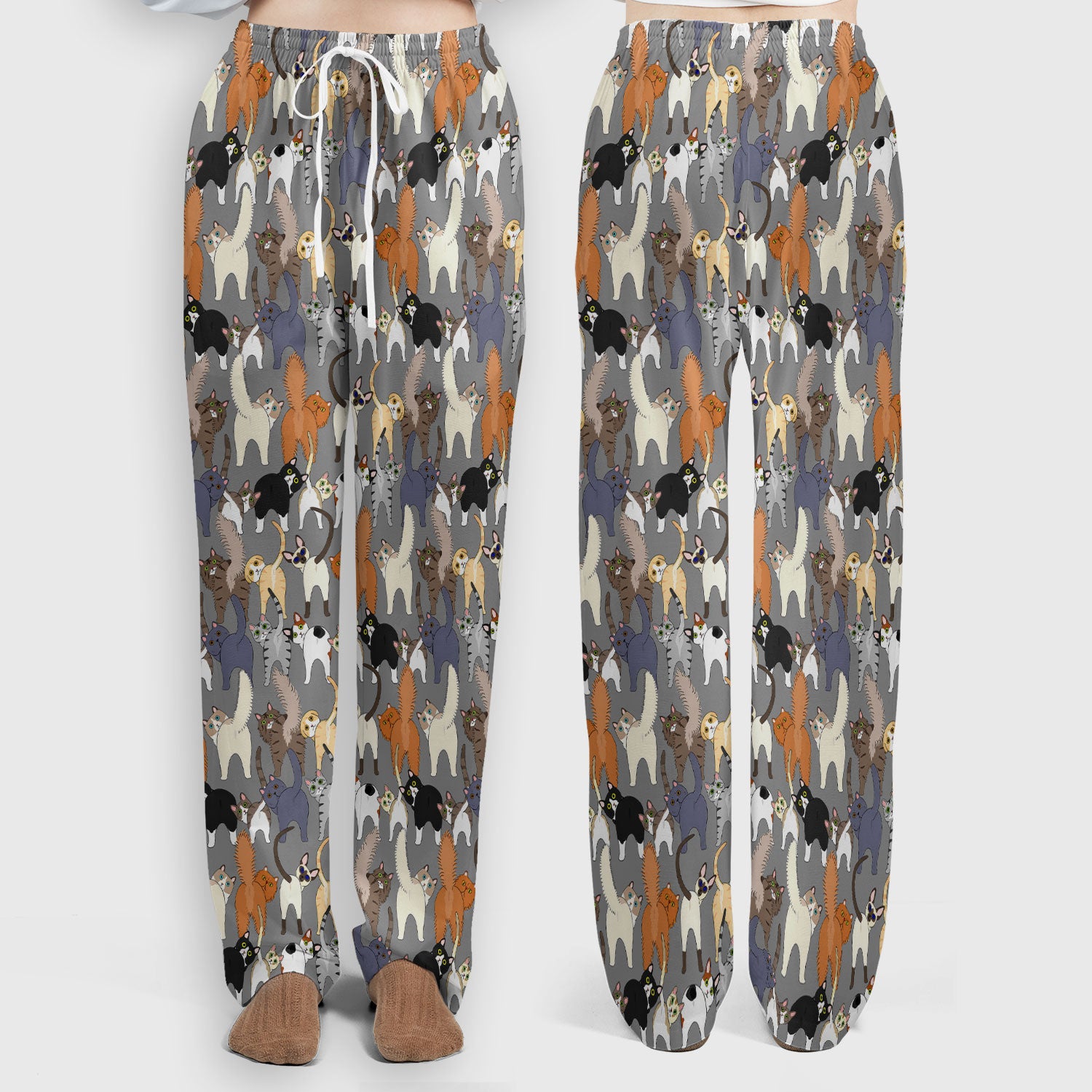 Whimsical Multicolor Cat Cartoon Pattern Scrub Set, Breathable Med Uniform