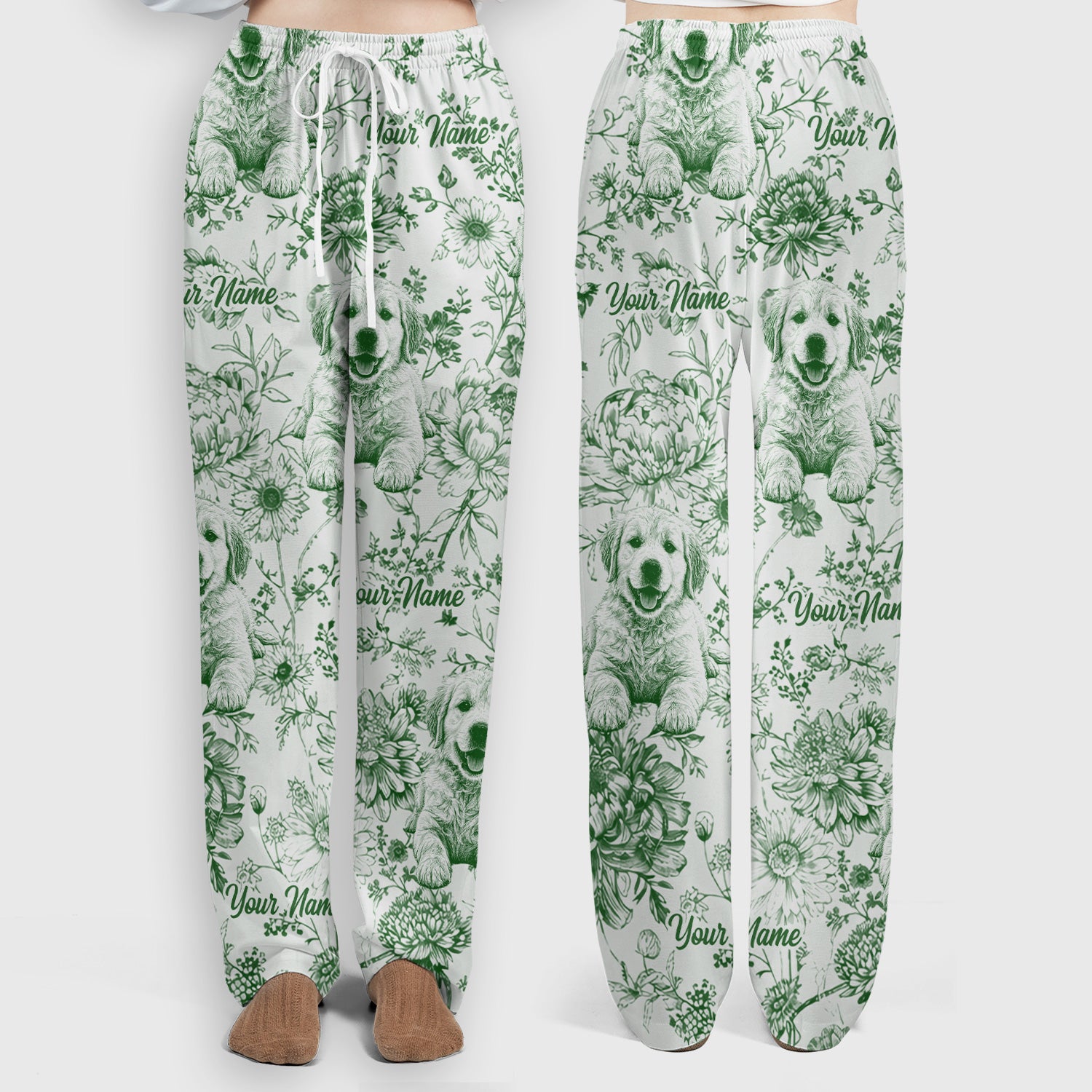 Personalized Custom Pet Photo Name Floral Pattern Scrub Set, Scrub Pants and V Neck Top