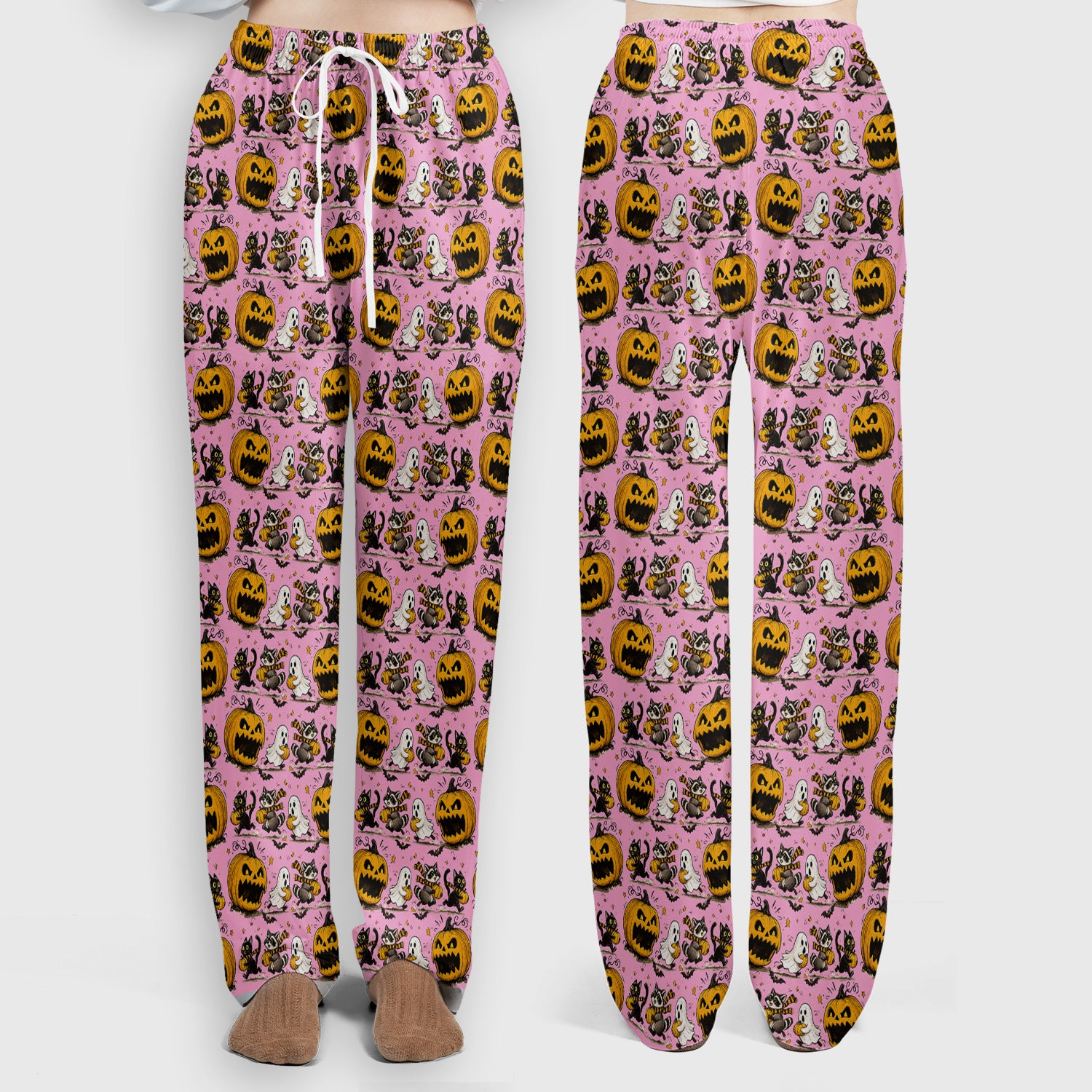 Spooky Halloween Woodland Critters Pattern Scrub Set, Scrub Pants and V Neck Top