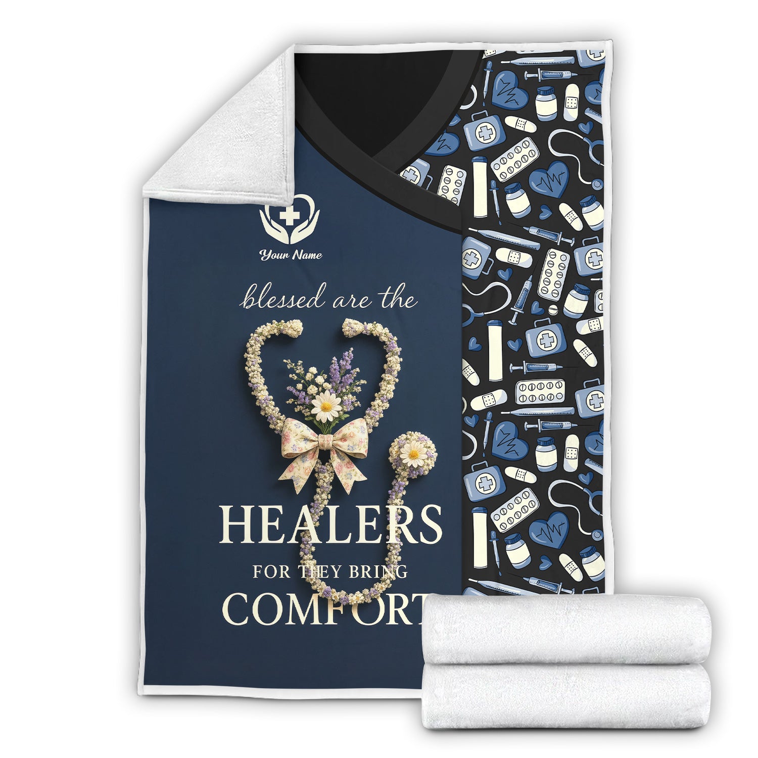 Custom Name Nurse Blanket - Blessed Are the Healers Who Bring Comfort - Floral Stethoscope Gift for RN CNA LPN Women in Healthcare