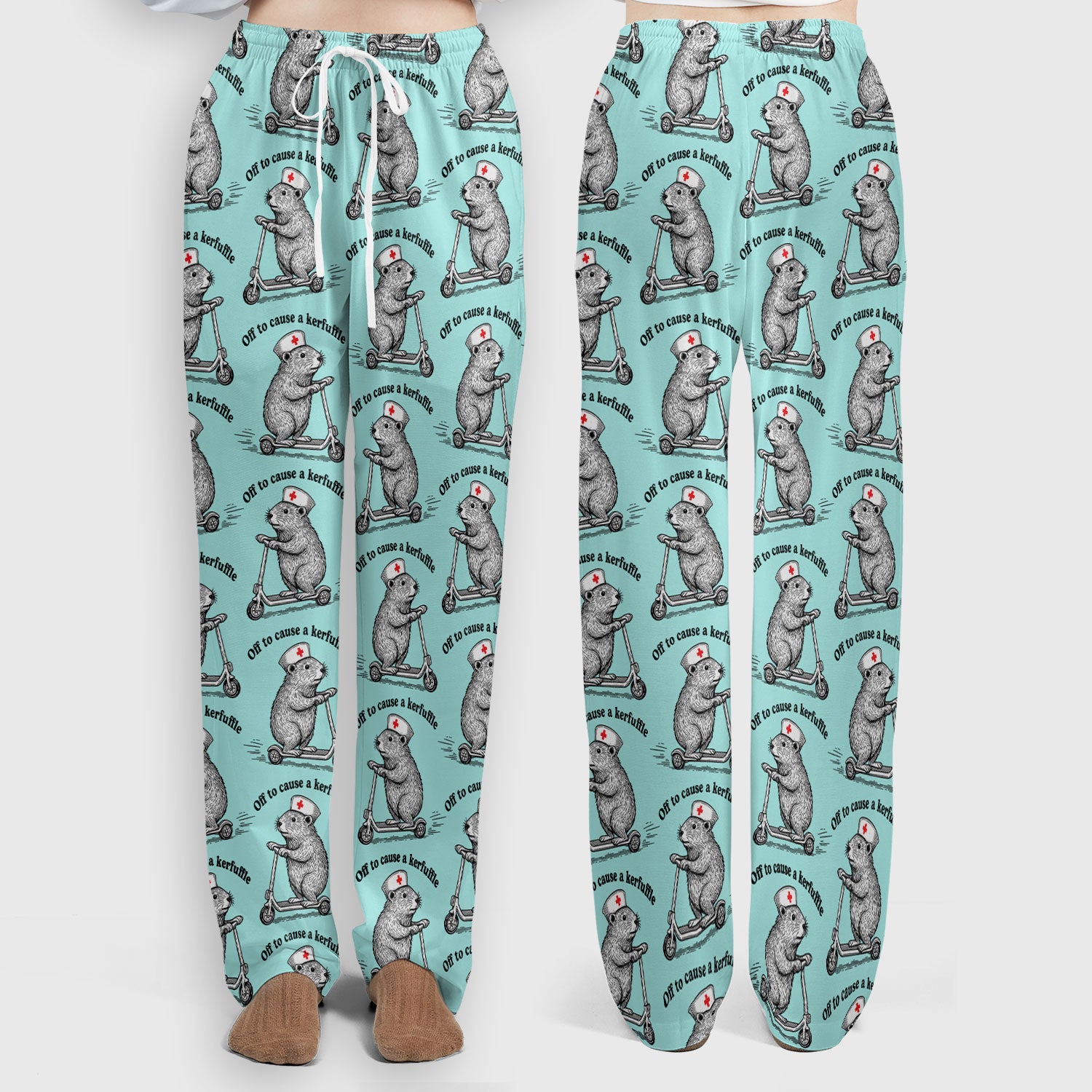 Funny Nurse Mouse Scooter Print Women's Scrub Set, Scrub Pants and V Neck Top