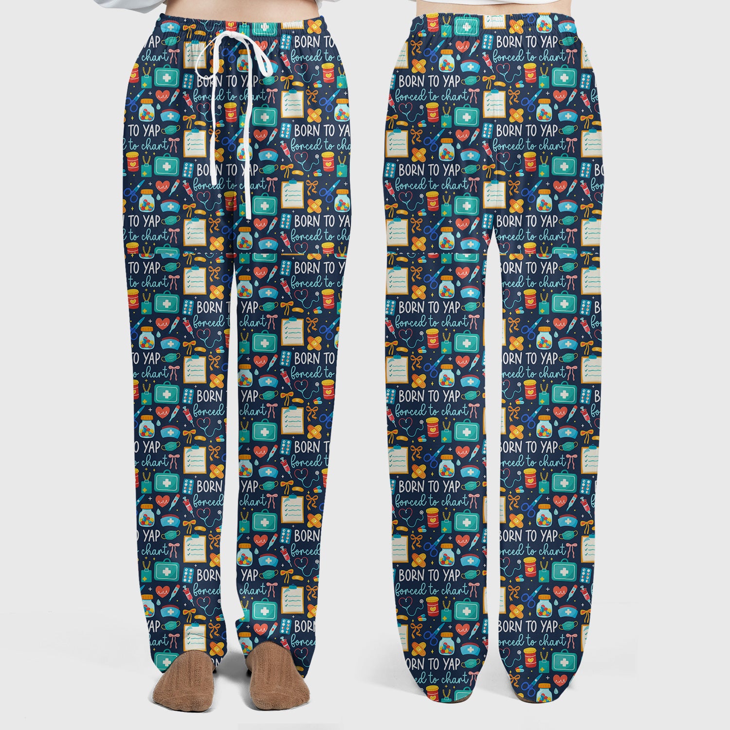 Born To Yap Medical Tools Pattern Scrub Set, Scrub Pants and V Neck Top