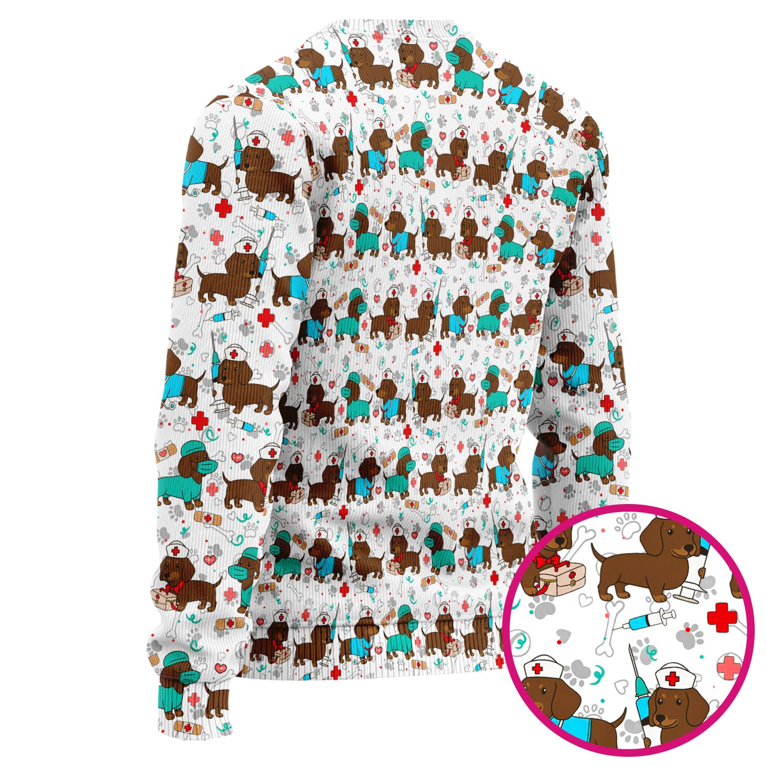 Cute Wiener Dog Dachshund Nurse Scrub Set, Funny Dachshund Dog Scrubs Shirt, Breathable Fabrics Nursing Uniform