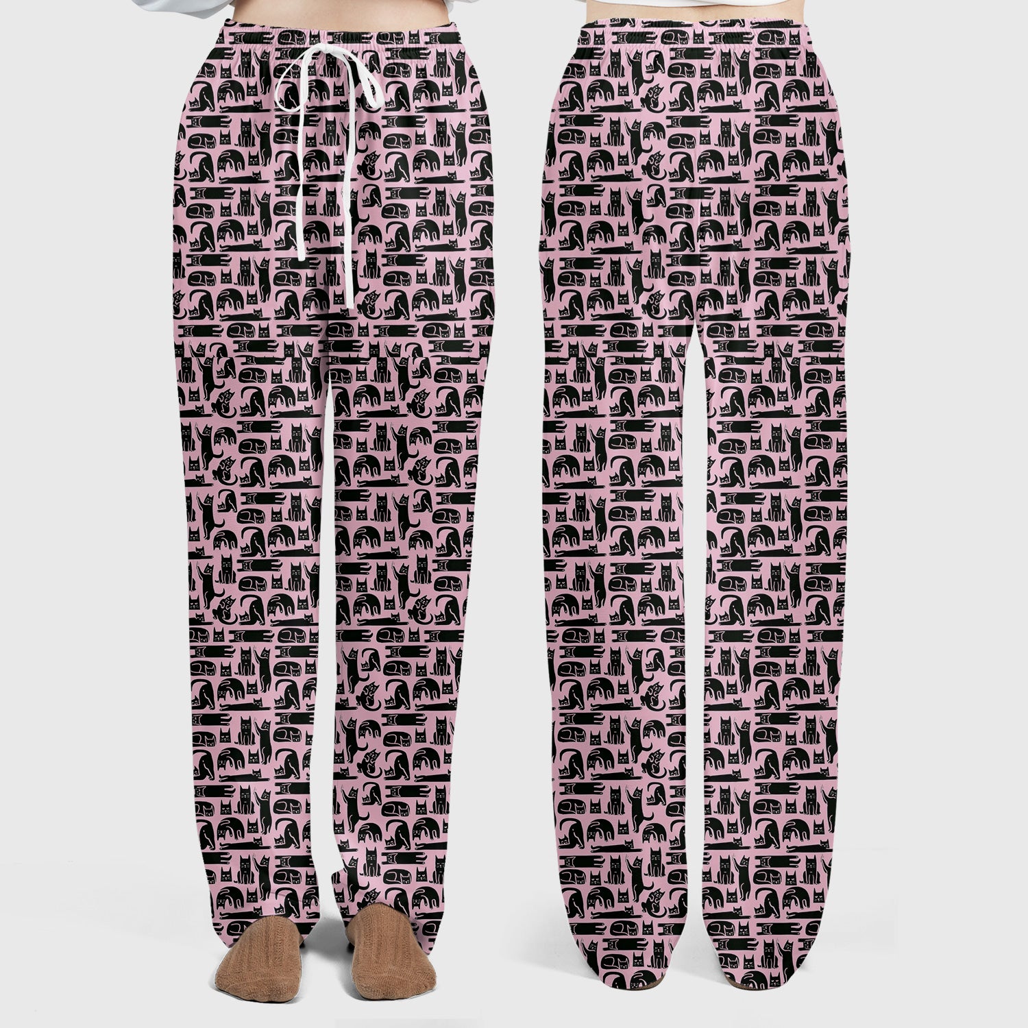 Cute Funny Cat Poses Print Scrub Sets, Scrub Pants and V Neck Top