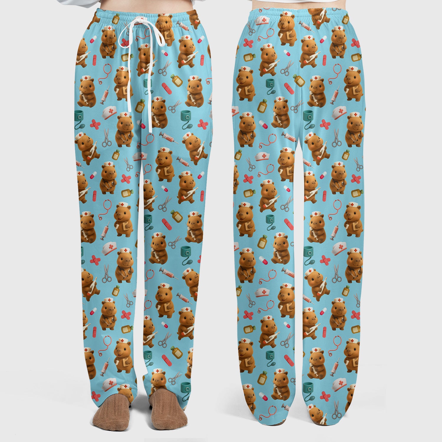 Bear Nurse Scrub Set for Women - Cute Animal Pattern Christmas Scrubs - Funny Medical Scrub Tops and Pants Gift Idea