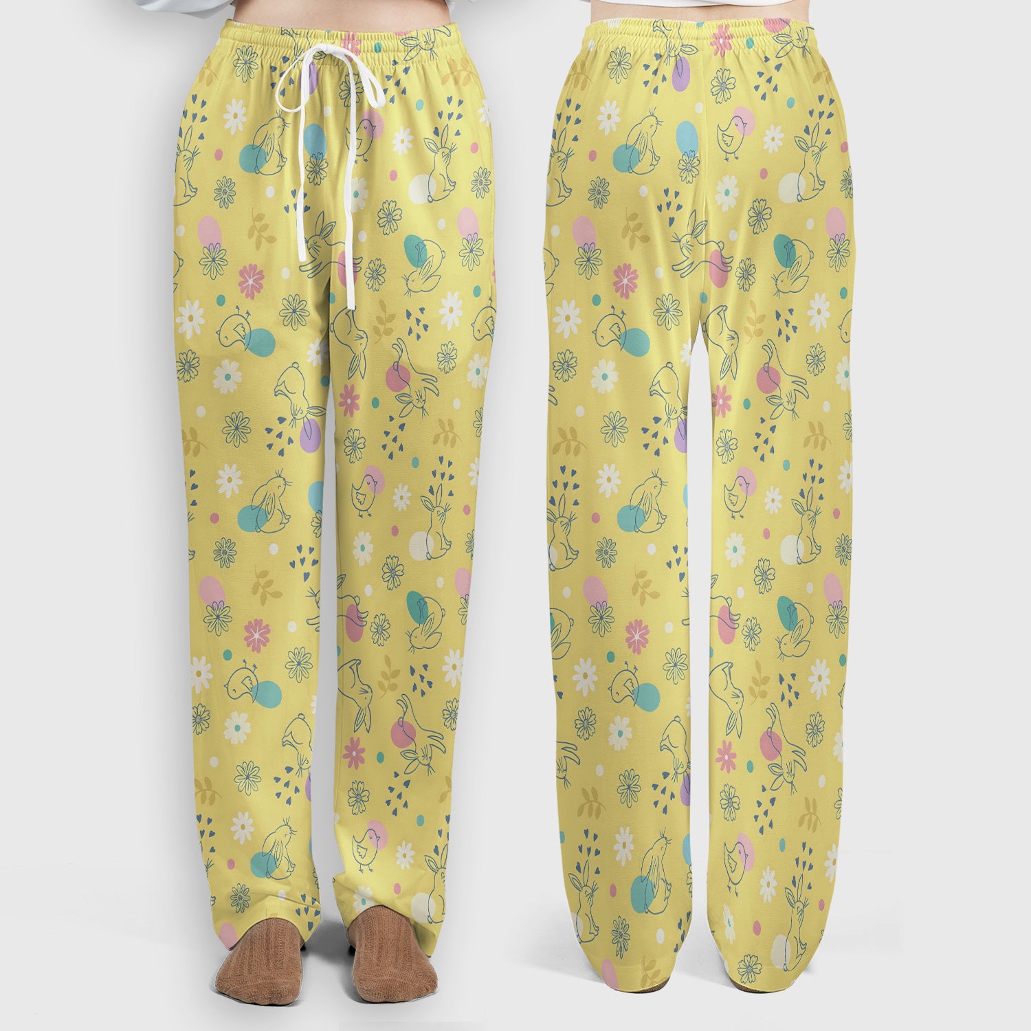 Whimsical Easter Bunny Eggs Pattern Scrub Set, Scrub Pants and V Neck Top