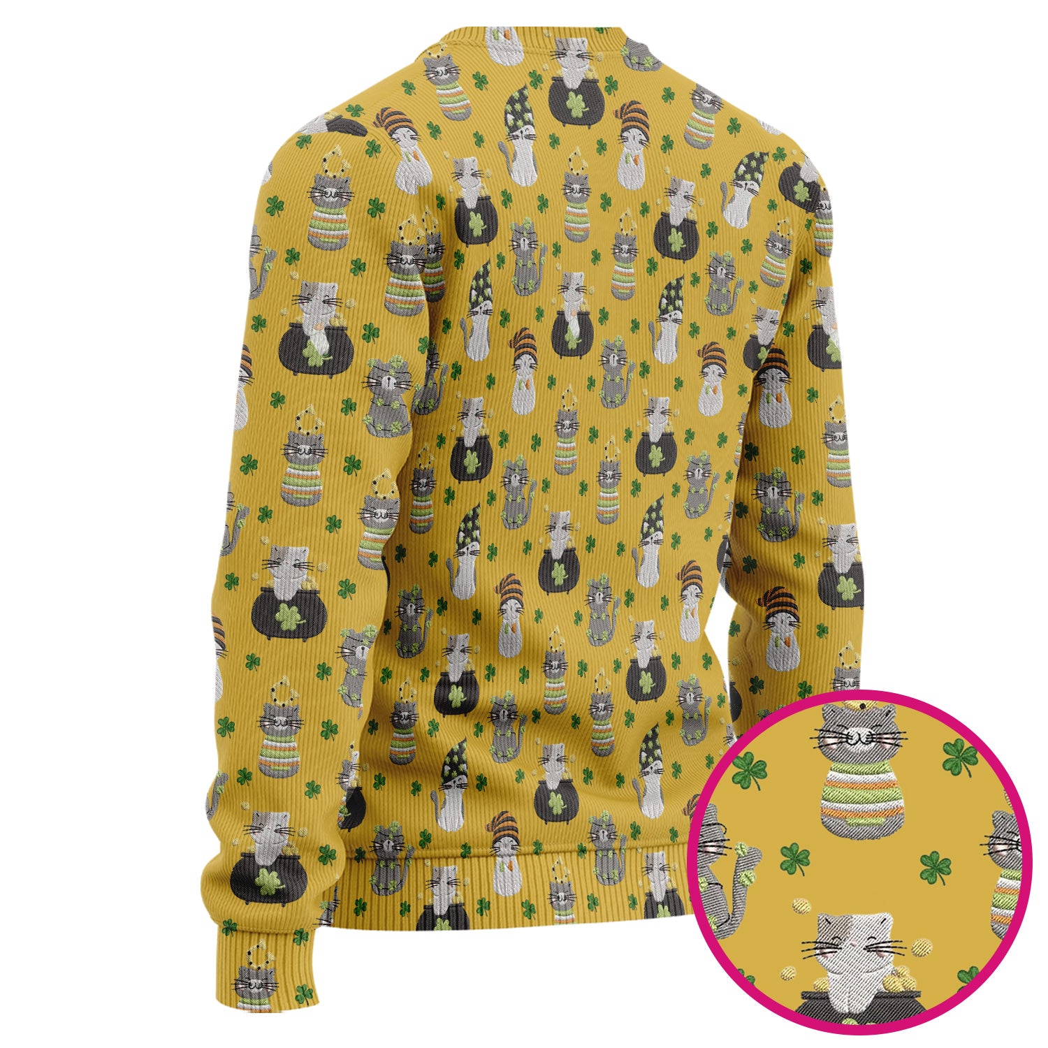 St. Patrick’s Day Scrub Set, Lucky Cat With Shamrock Pattern Shirt, Breathable Fabrics Nursing Uniform