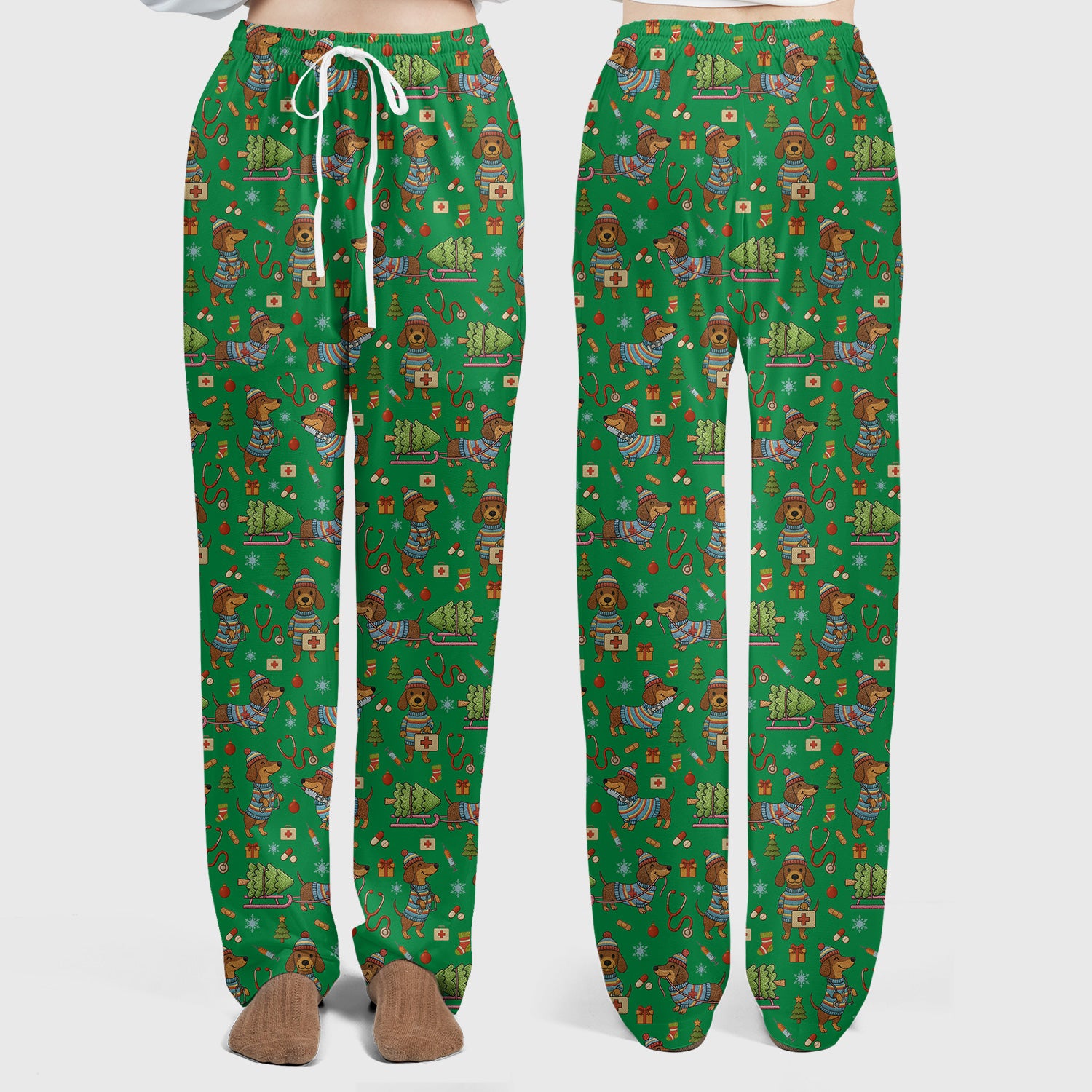 Dachshund Dog Scrub Set For Nurse, Funny Wiener Dog Lover Gift, Cute Dog 3D Knit Pattern Shirt