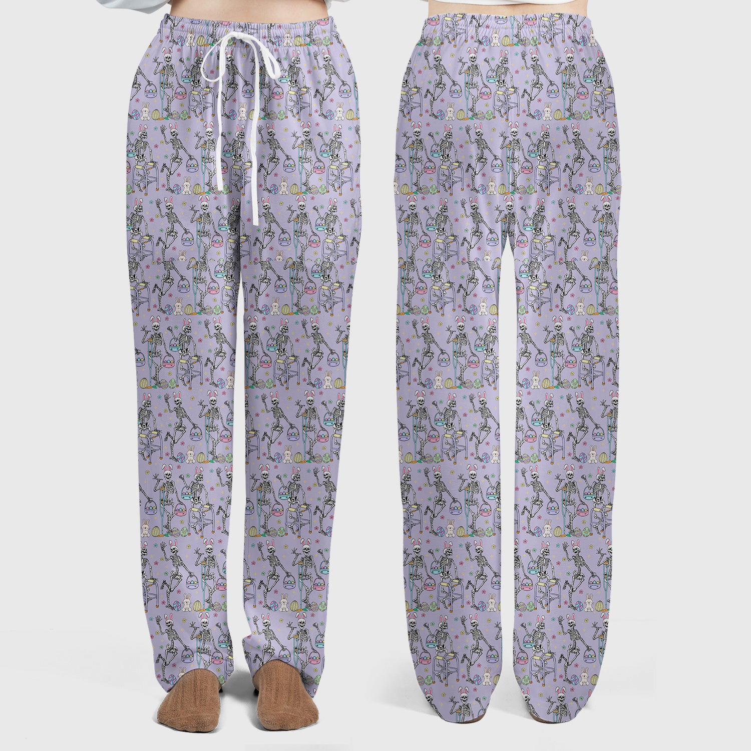 Fun Skeleton Bunny Easter Print Scrub Set, Scrub Pants and V Neck Top