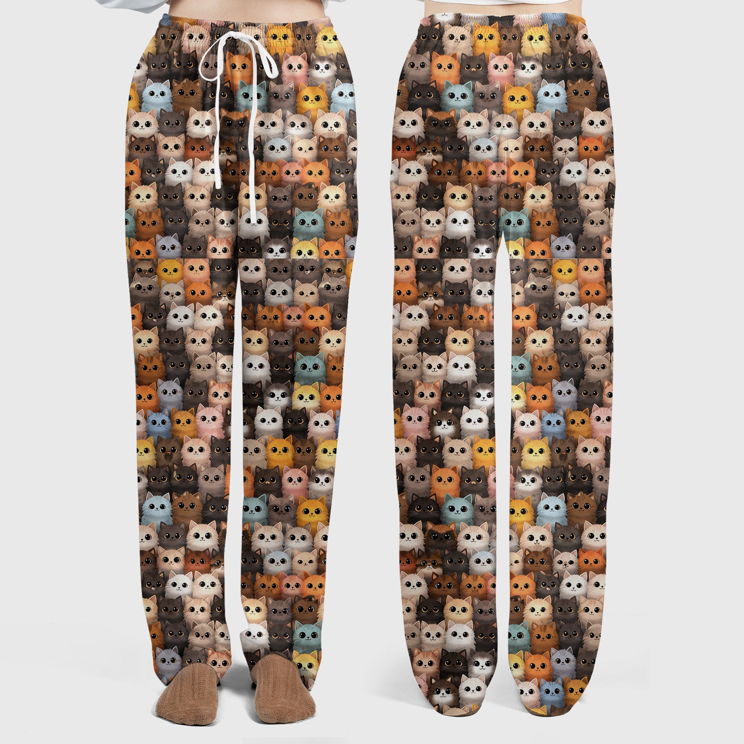 Cute Colorful Cat Pattern Scrub Set, Clinic Work Pants and V Neck Top