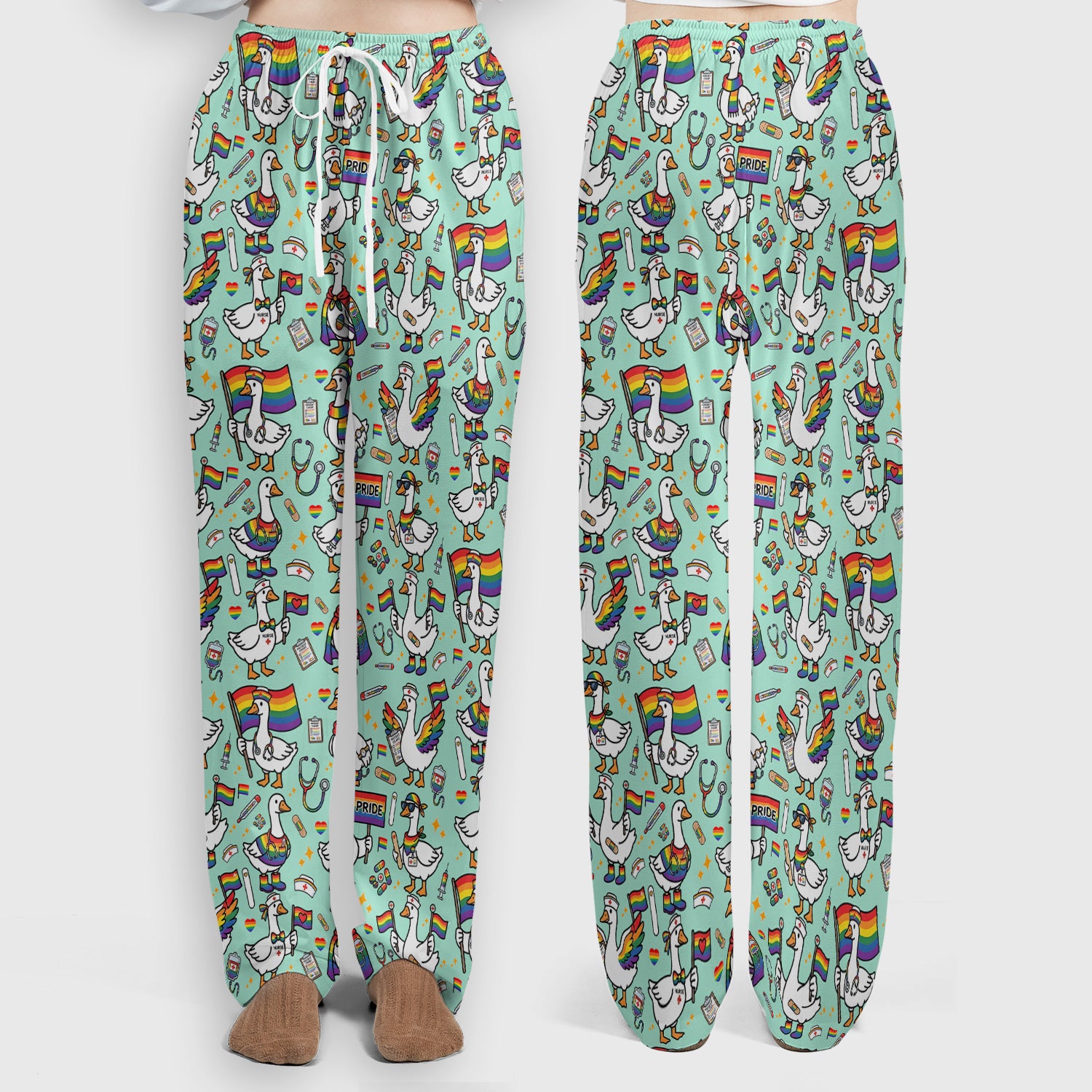 LGBT Pride Nurse Duck Pattern Scrub Set, Breathable Med Uniform