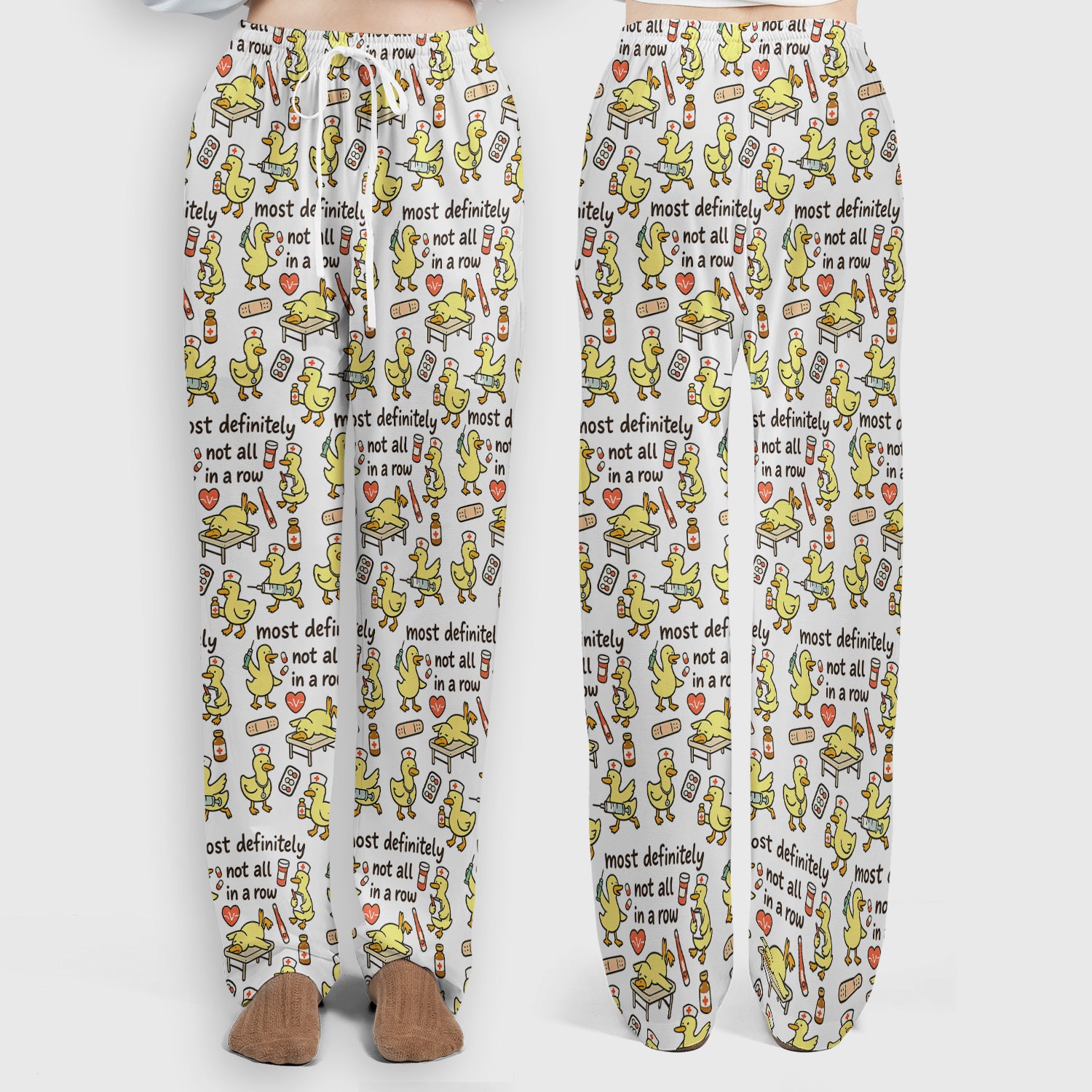 Funny Nurse Duck Medical Humor Pattern Scrub Set, Scrub Pants and V Neck Top