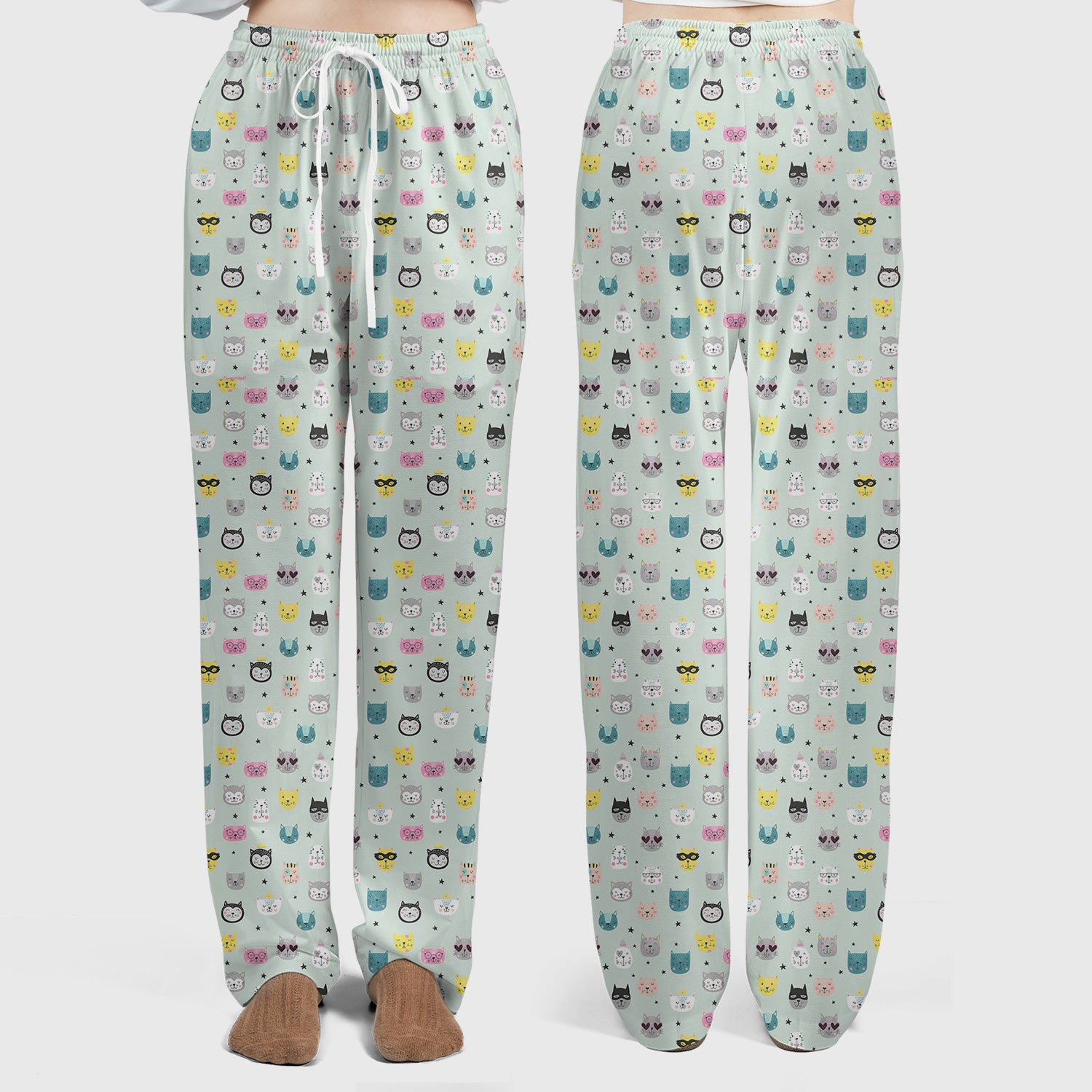 Cute Colorful Cat Pattern Women's Scrub Sets, Breathable Med Uniform
