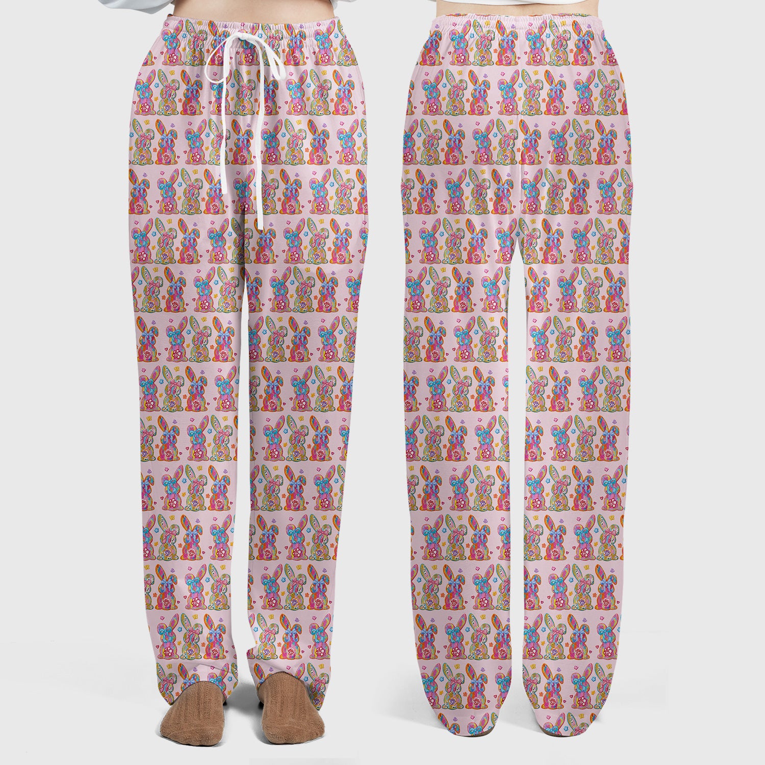 Cute Pastel Bunny Floral Pattern Scrub Set, Breathable Med Uniform