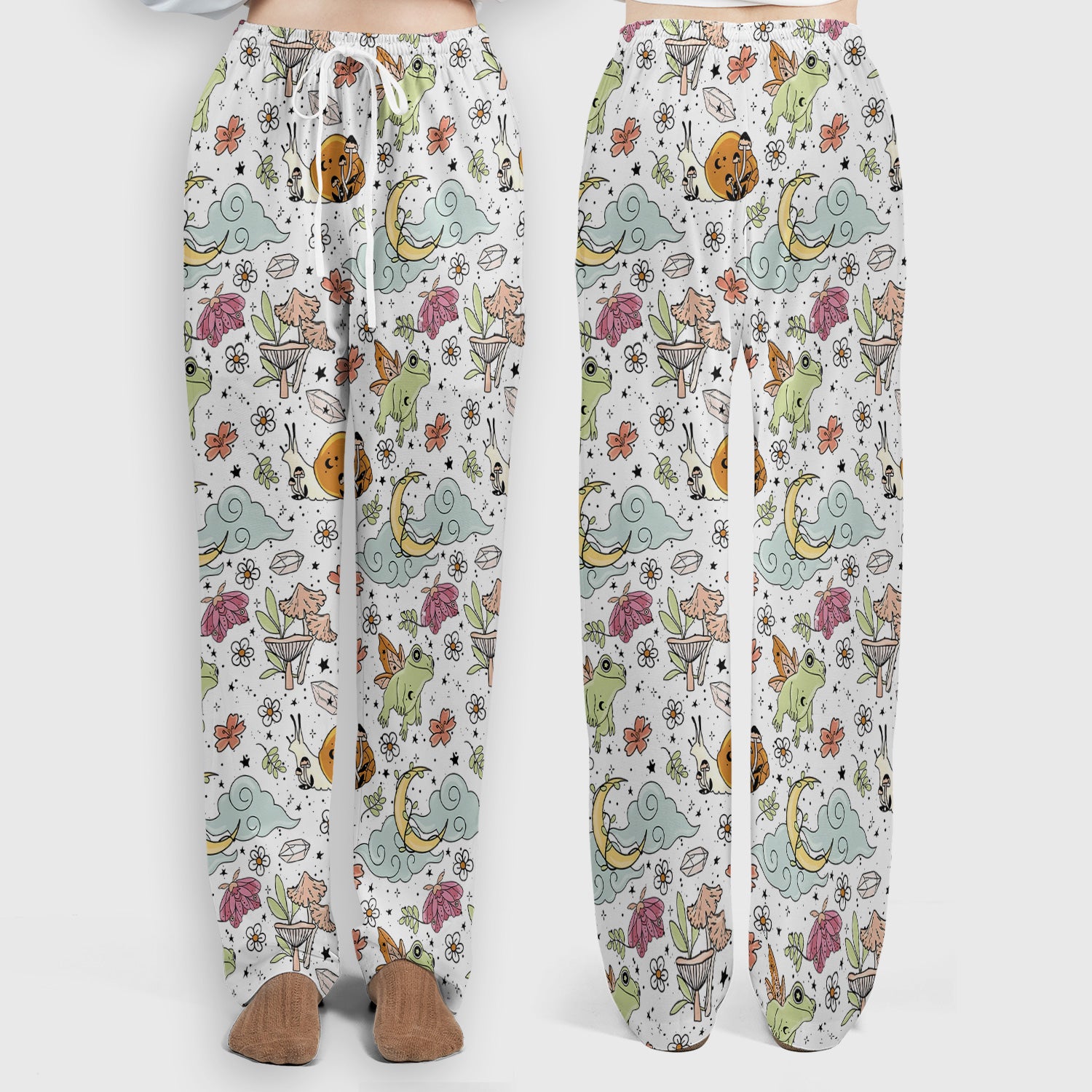 Whimsical Frog Moon Mushroom Pattern Scrub Set, Fantasy Nature Print, Breathable Med Uniform