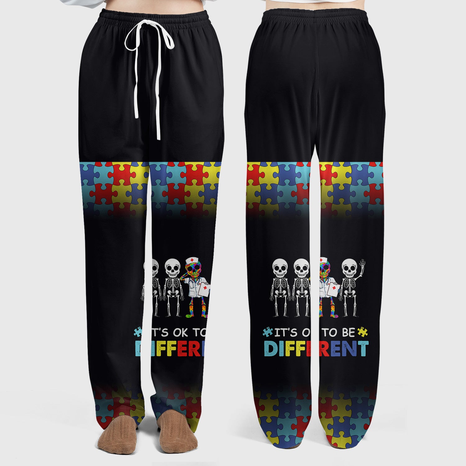 Autism Puzzle Skeleton Nurse It's OK to Be Different Scrub, Women's Scrub Sets