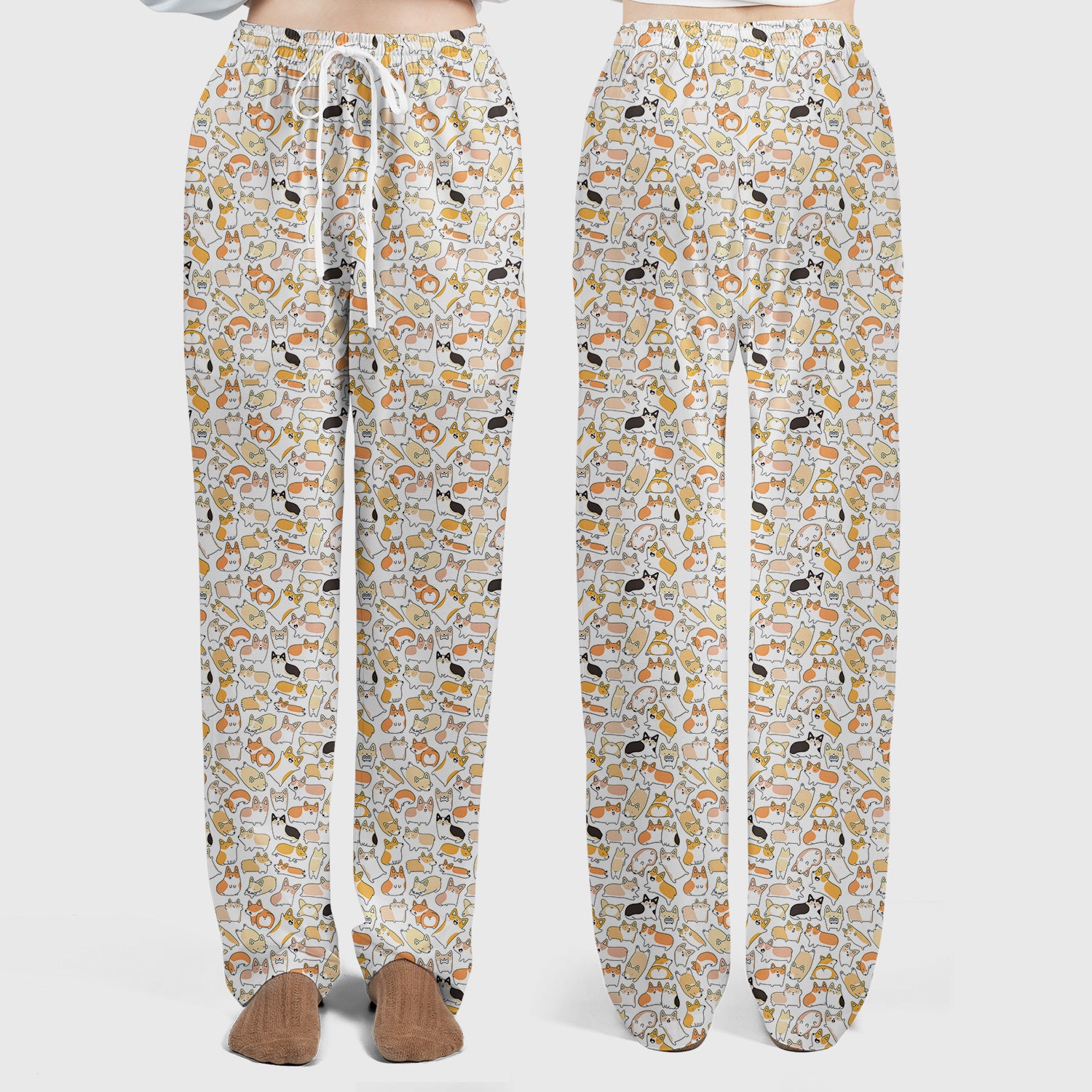 Cute Corgi Dog All Over Print Scrub Set, Scrub Pants and V Neck Top