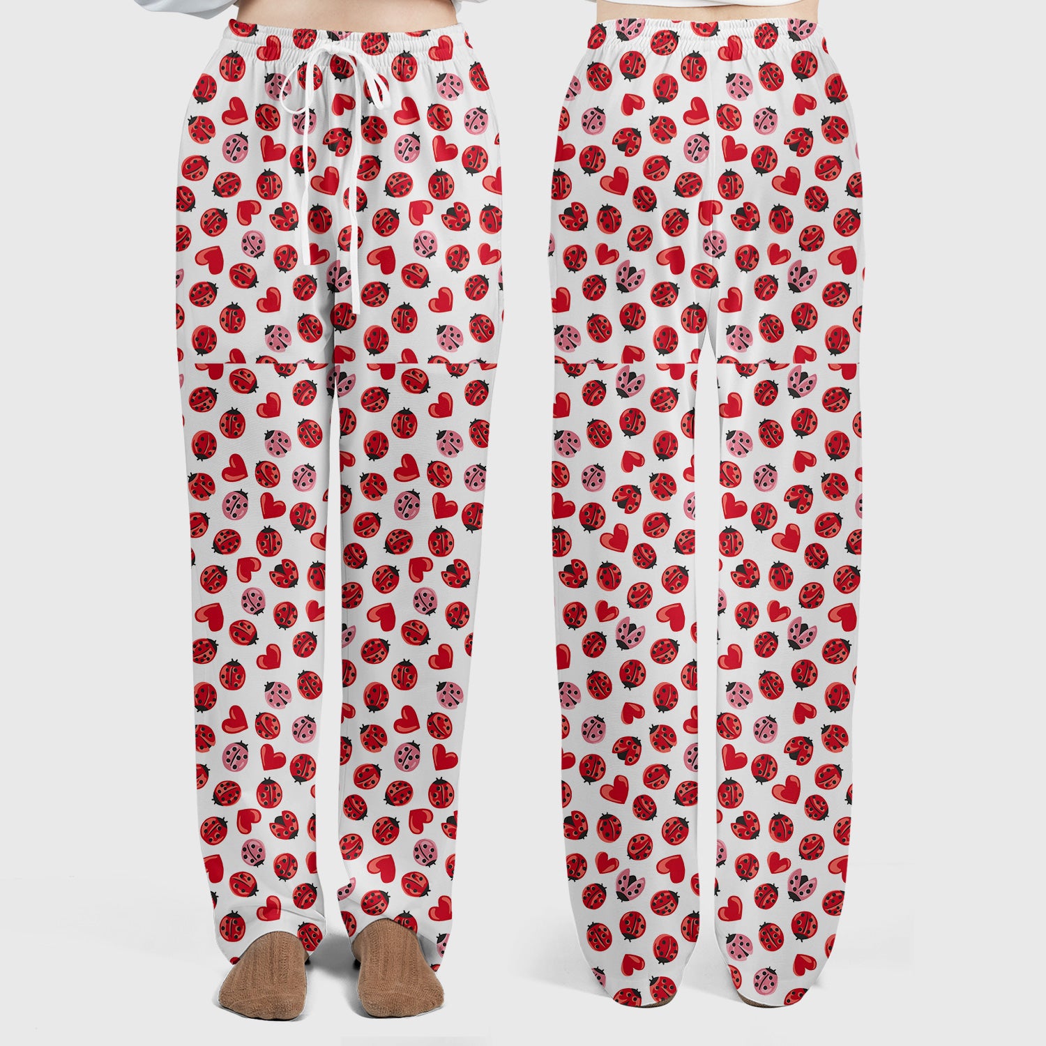 Cute Ladybug and Red Heart All Over Print Set, Women's Scrub Sets