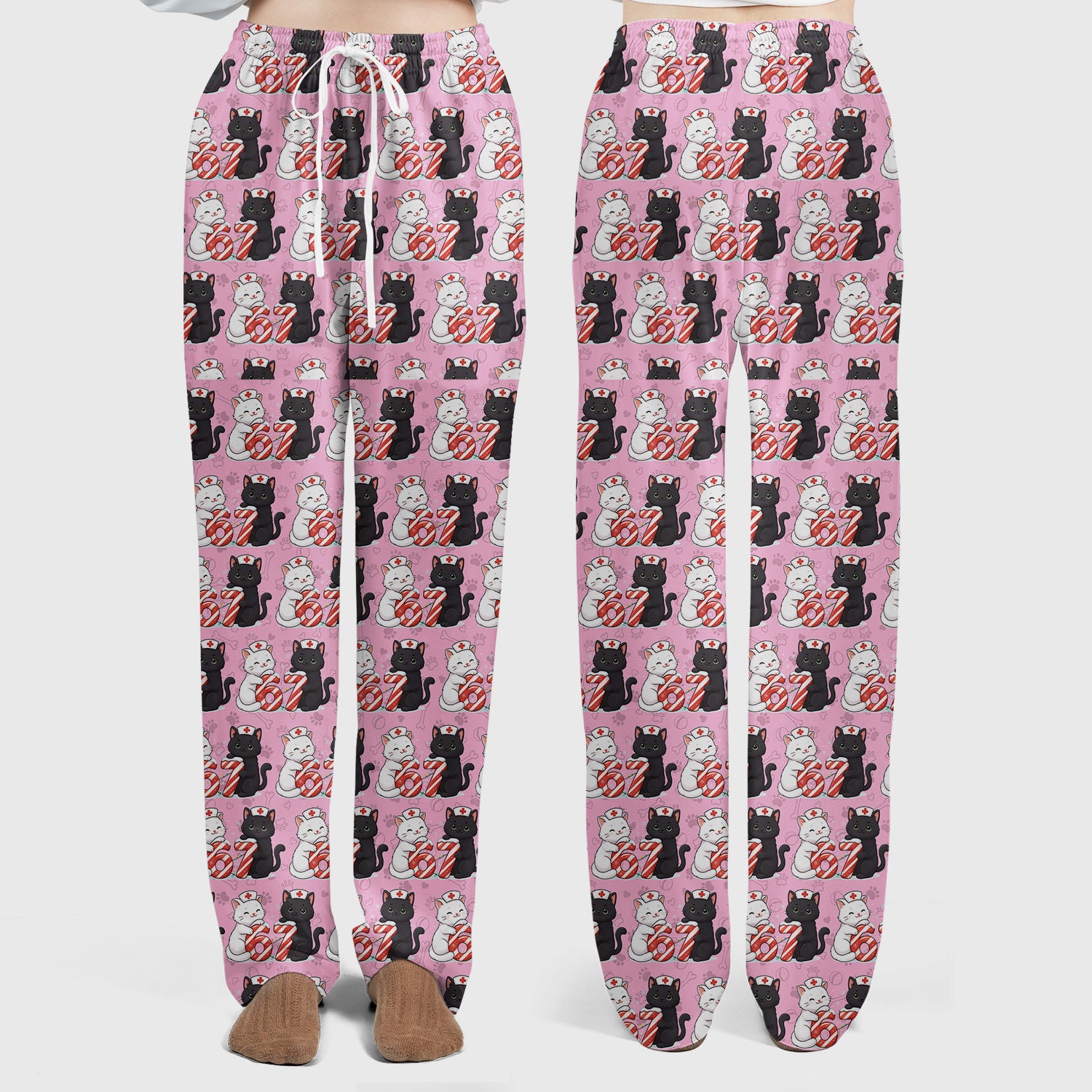 Xmas Cat Pattern Scrub Set, Christmas Nurse Six Seven With Cat Scrub Shirt, Breathable Fabrics Nursing Uniform