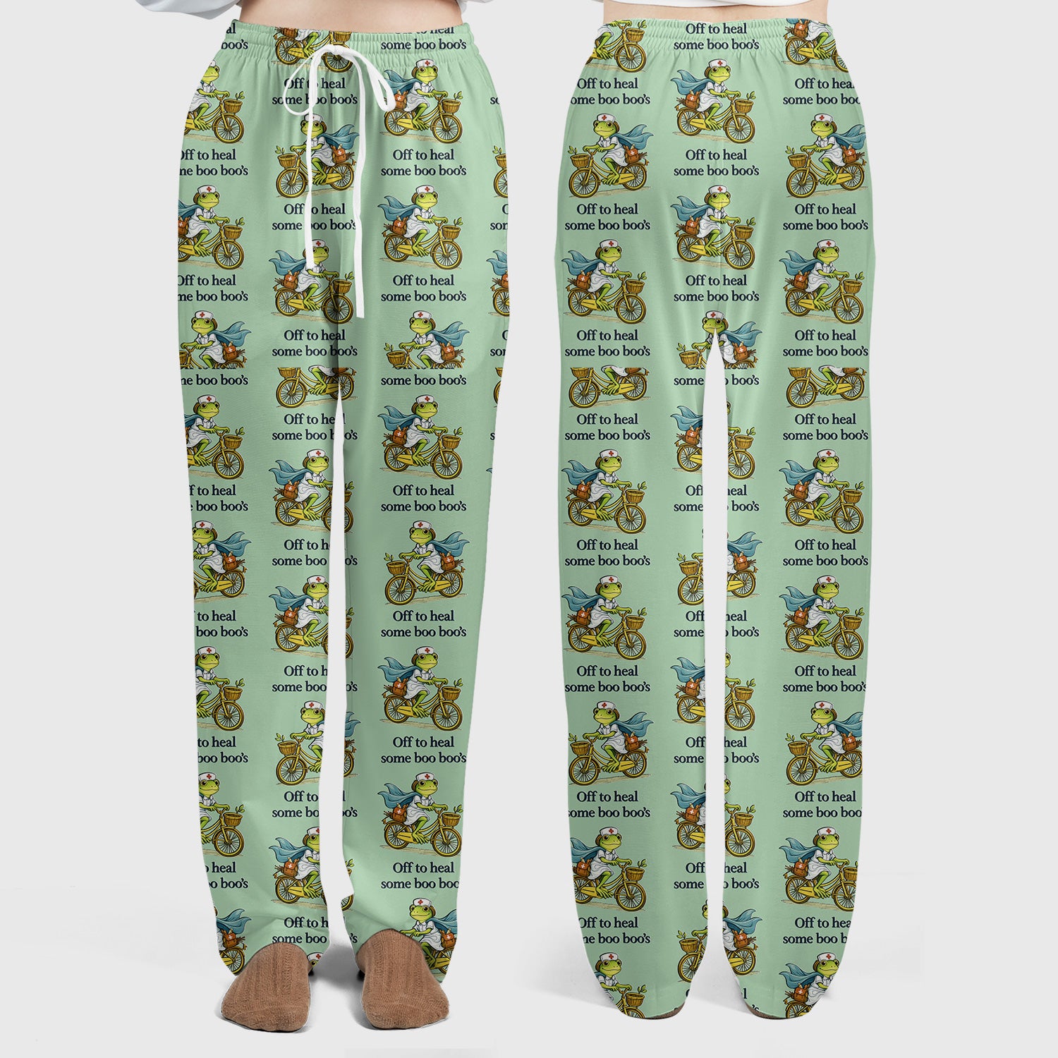 Funny Frog Nurse Cycling Pattern Scrub Set, Scrubs Pants and V Neck Top
