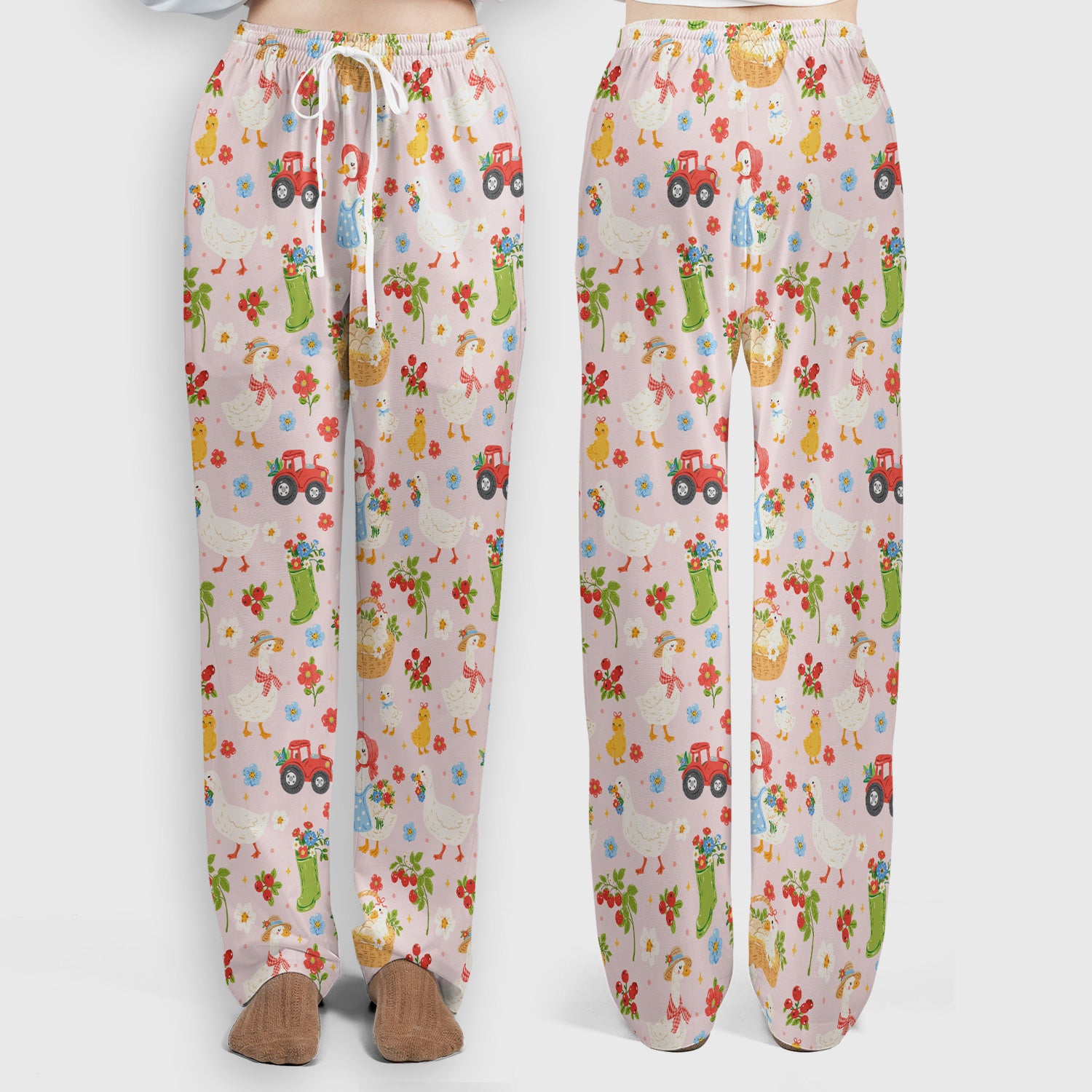 Farm Duck Chicken Tractor Flower Basket Scrub Top, Breathable Fabrics Nursing Uniform
