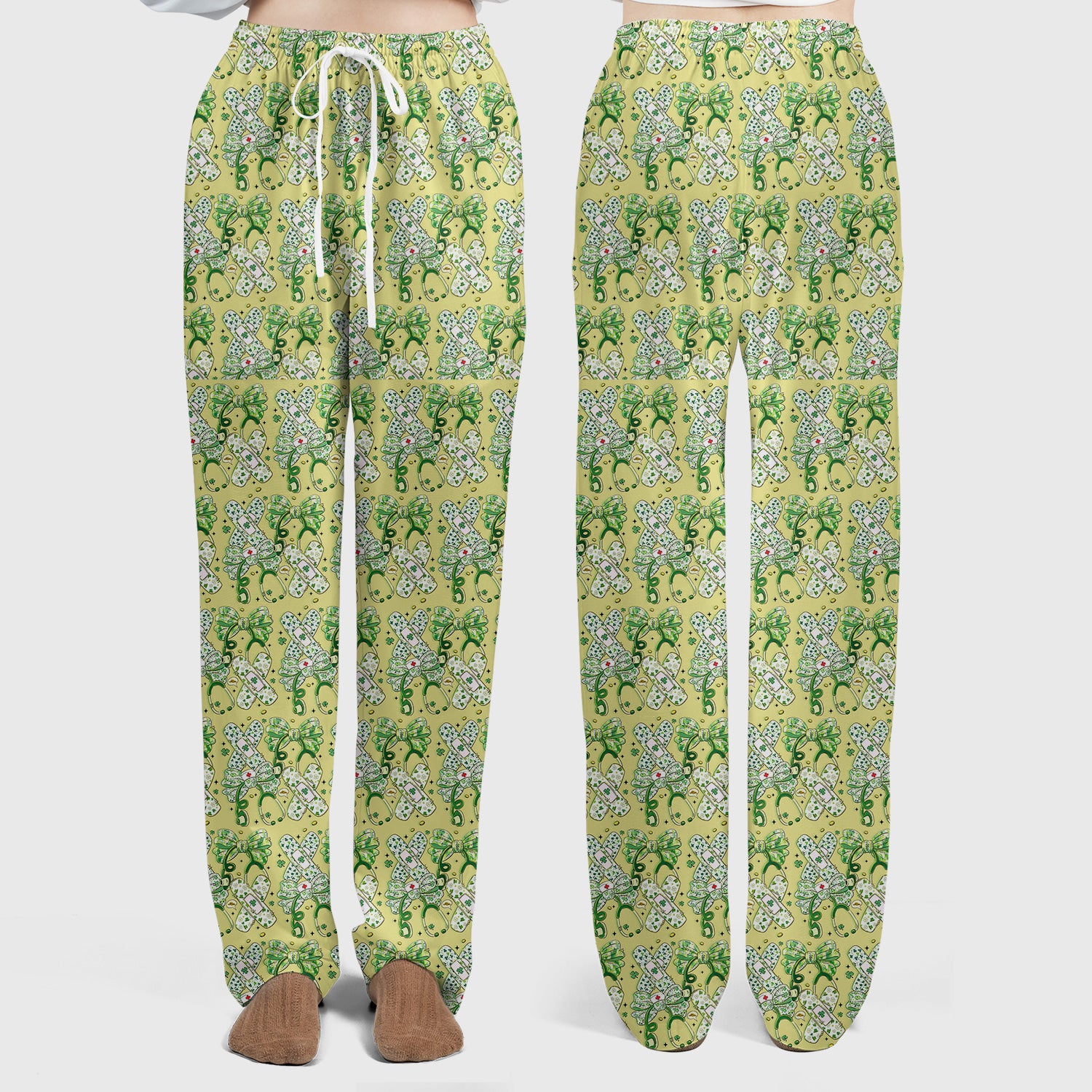 St Patrick Shamrock Stethoscope Bow Print Scrub Set, Breathable Med Uniform