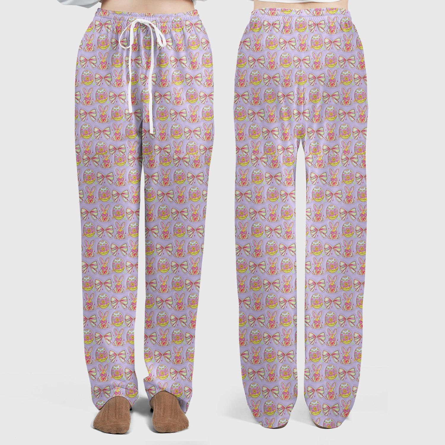 Easter Bunny Pastel Egg Bow Pattern Scrub Set, Breathable Med Uniform