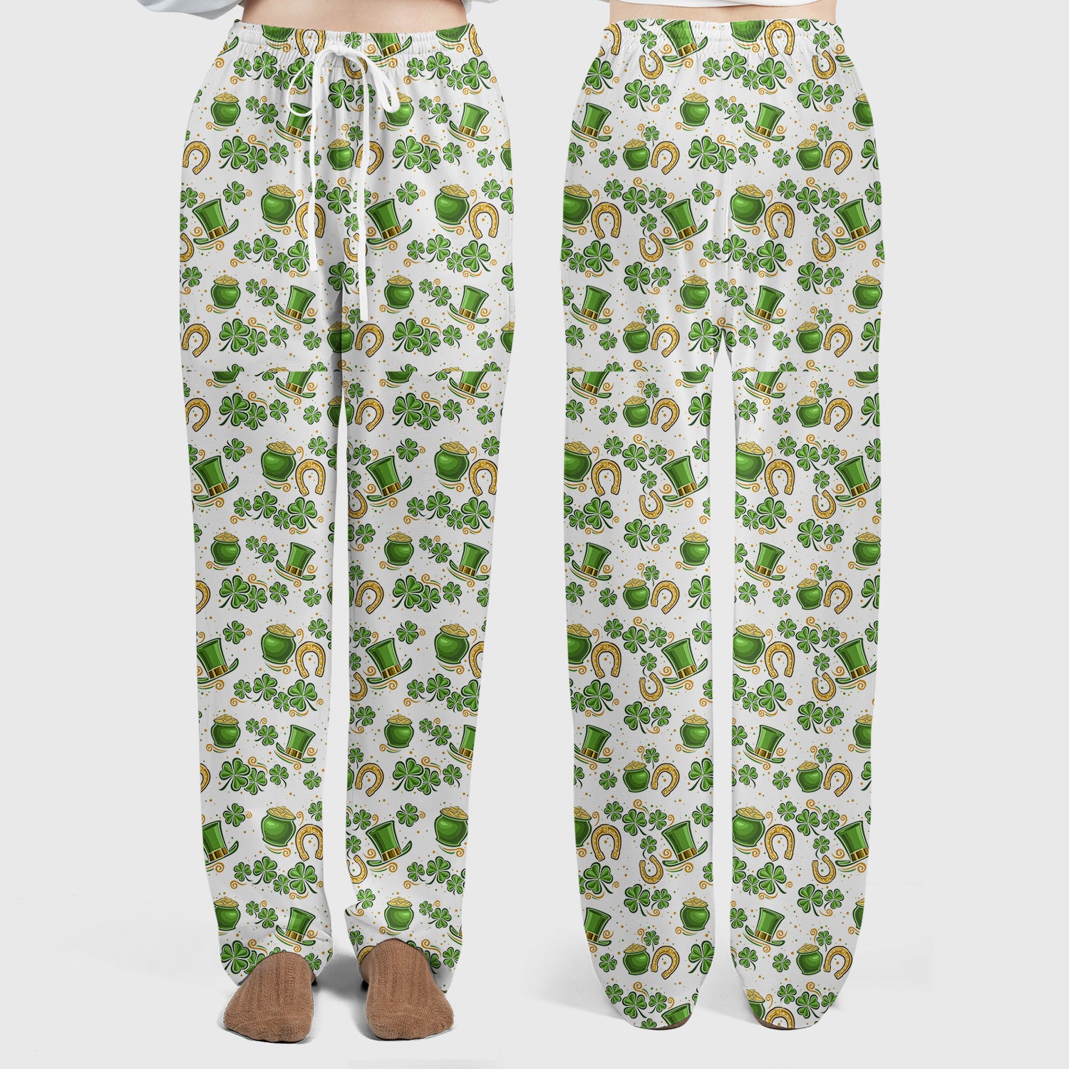 St. Patrick Shamrock Print Scrub Set, Scrub Pants and V Neck Top