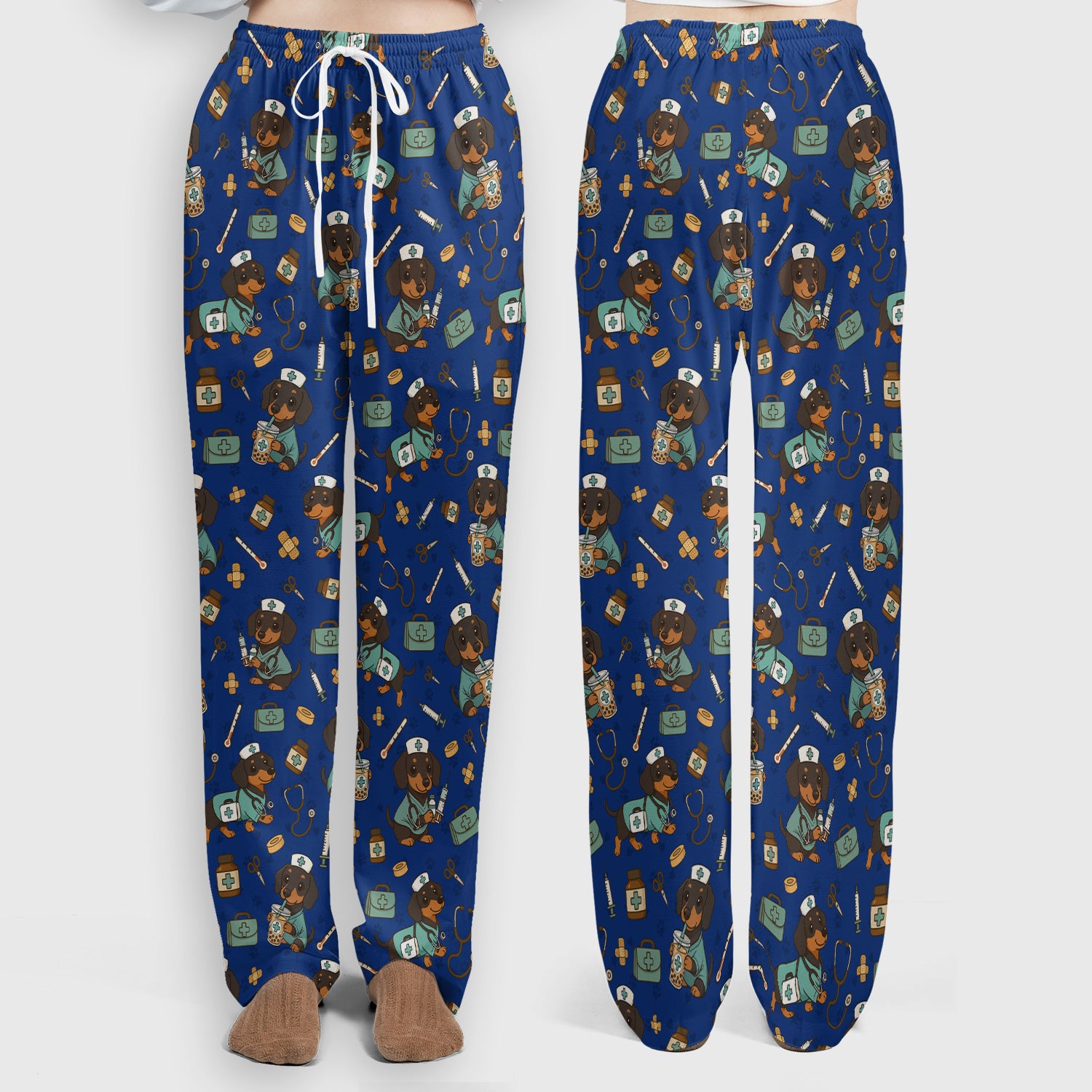 Funny Dachshund Nurse Scrubs Set - Cute Dog Print Medical Shirt - Holiday Nurse Scrub Top Gift for RN CNA Doctor, Women & Men
