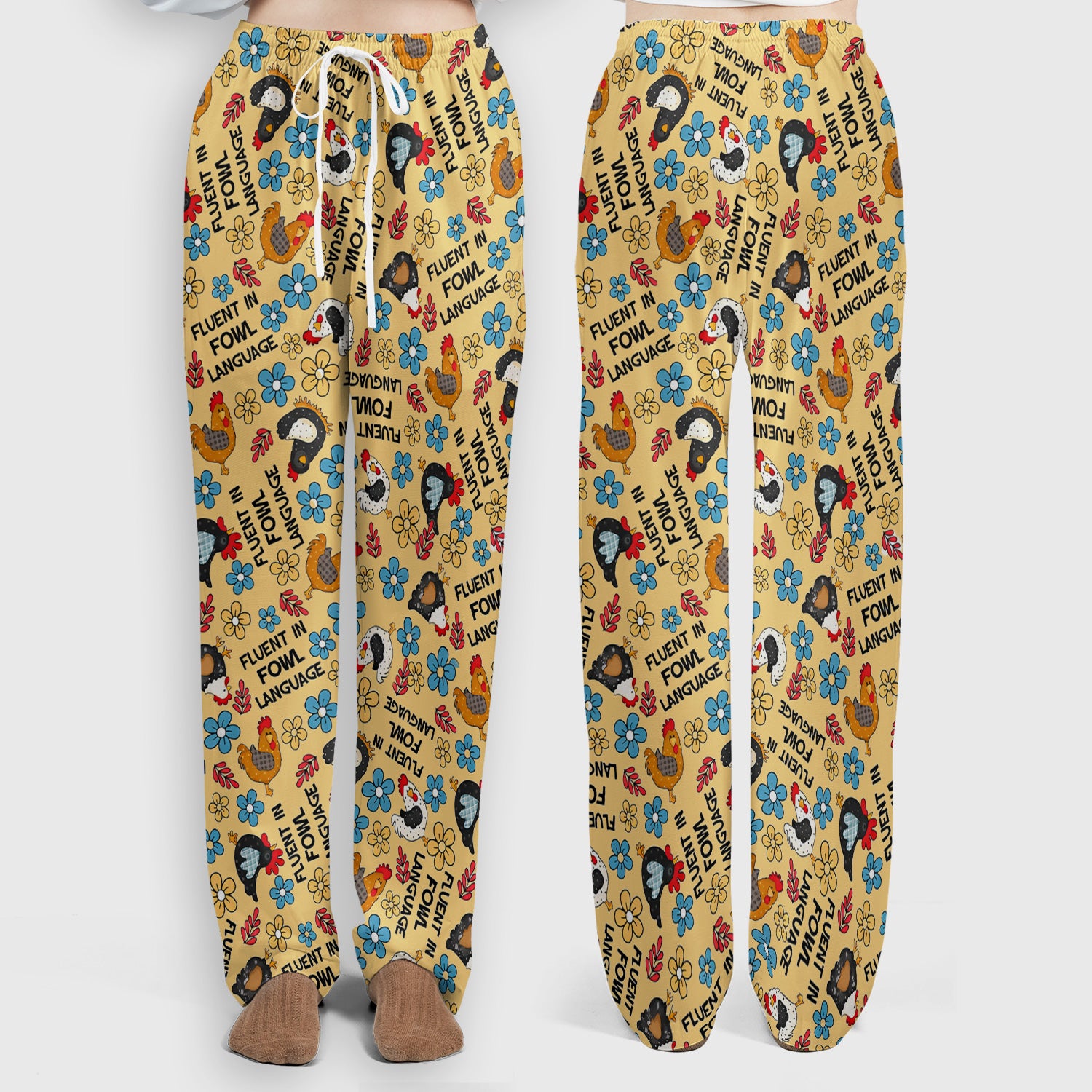 Funny Chicken Fluent in Fowl Language Pattern Scrub Set, Scrub Pants and V Neck Top