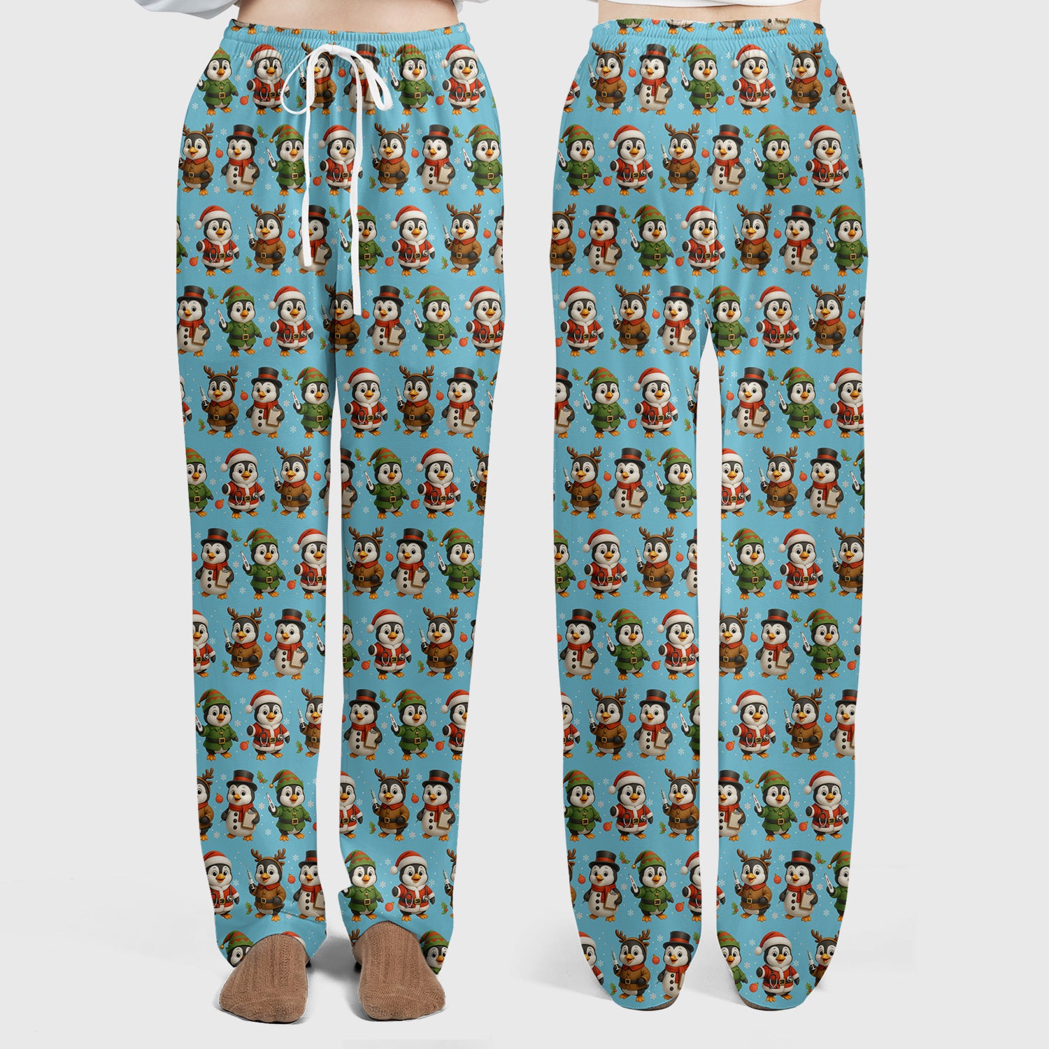 Penguin Christmas Scrubs Set - Adorable Holiday Pattern Scrub Top & Pants - Cute Penguin Scrubs for Women Christmas Season