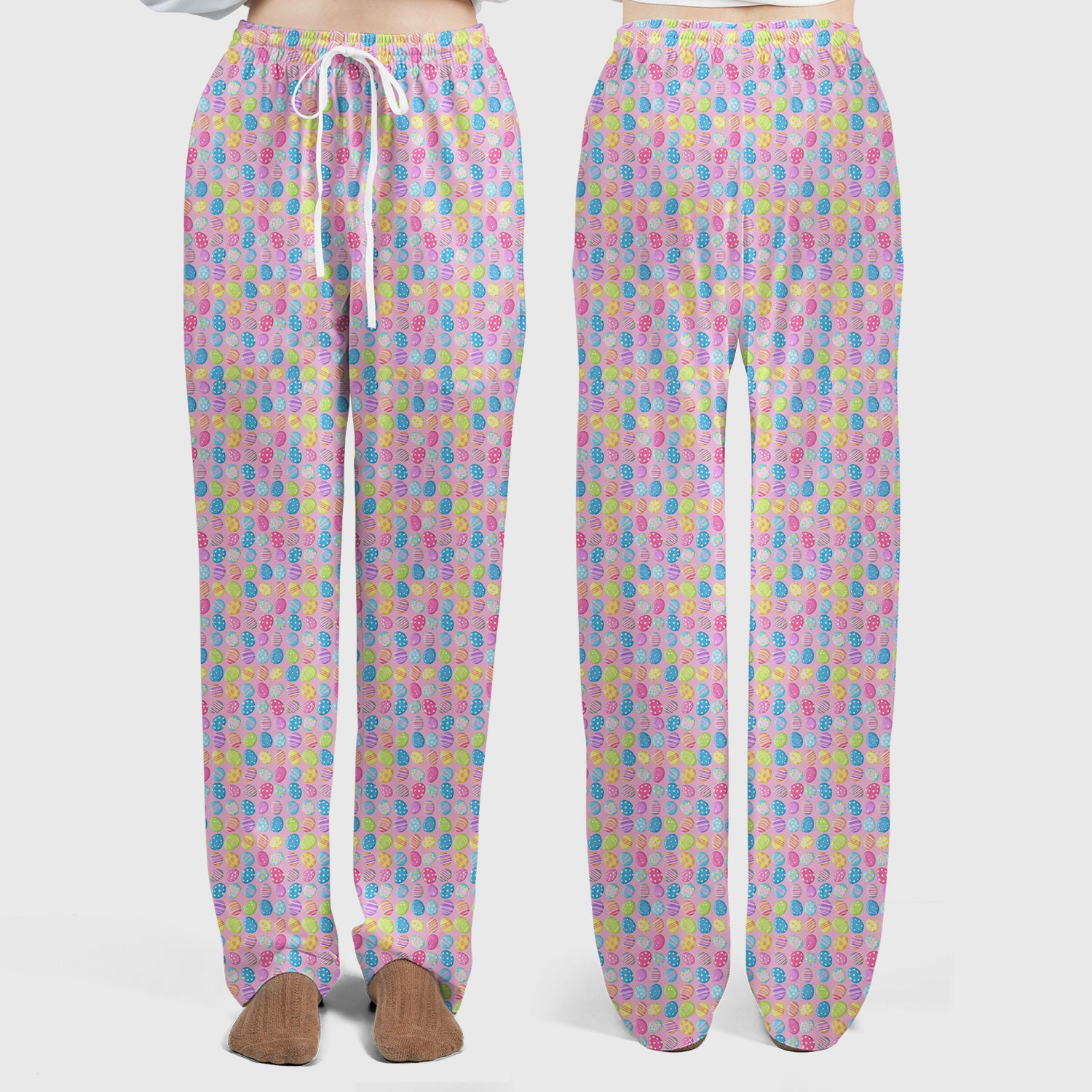 Colorful Easter Eggs Pattern Scrub Set, Scrub Pants and V Neck Top