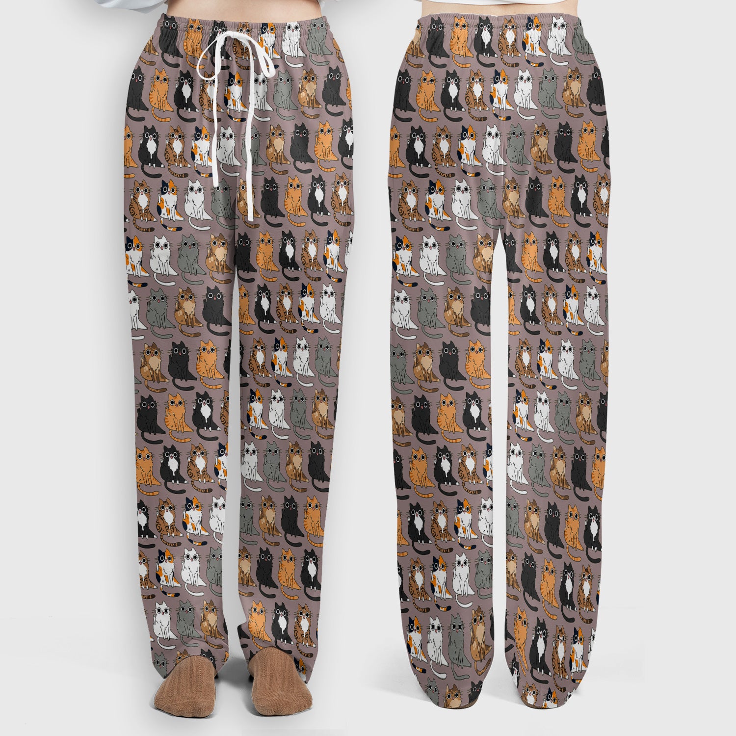 Cute Cartoon Cat Pattern Women's Scrub Set, Scrub Pants and V Neck Top