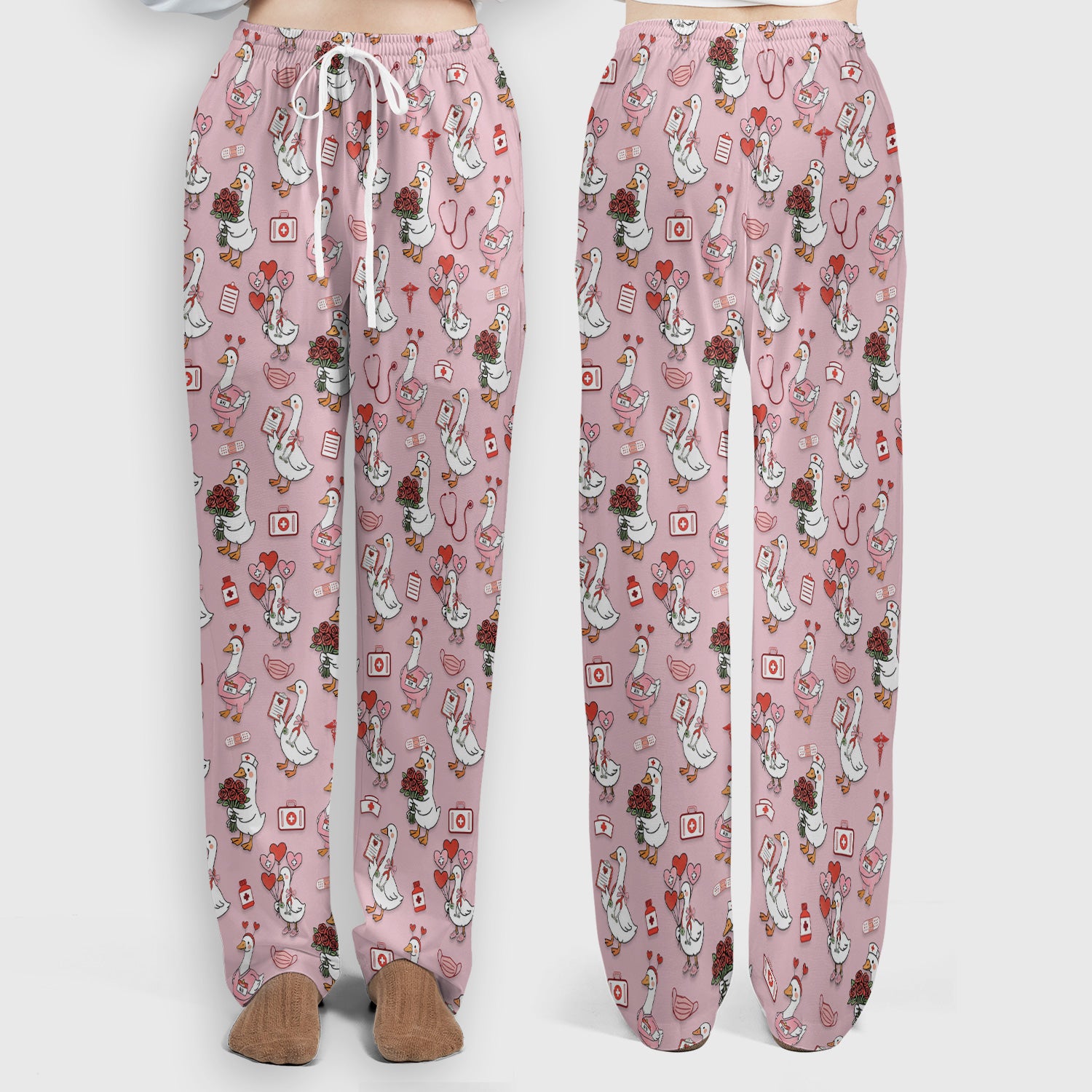 Cute Goose Nurse Medical Pattern Scrub Set, Women's Scrub Sets