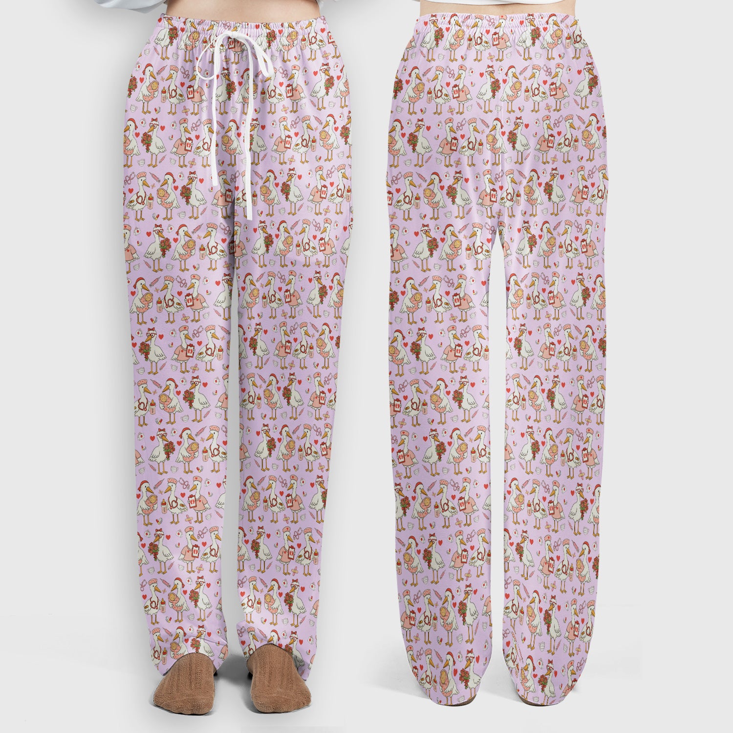 Cute Goose Nurse Valentine Print Scrub Set, Breathable Med Uniform