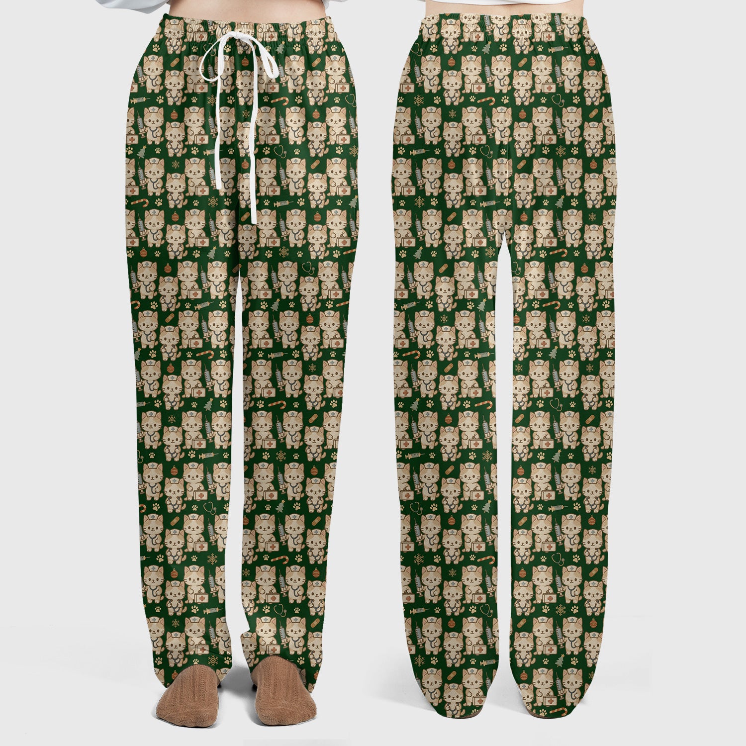 Cute Cat Nurse Christmas Scrub Set, Kawaii Kitty Medical Pattern Shirt, Breathable Fabrics Nursing Uniform
