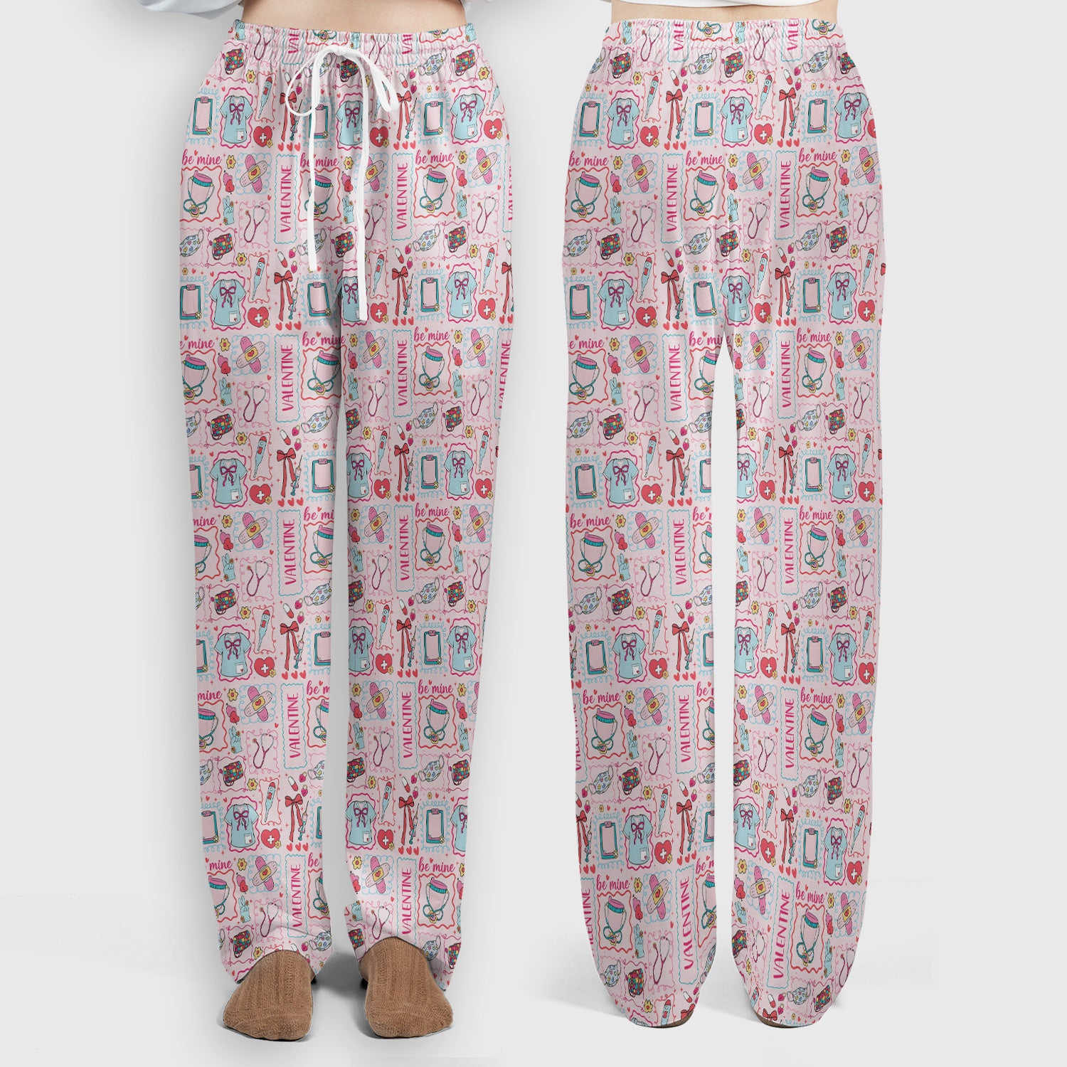 Valentine Medical Hearts Bandages Syringes Scrub Set, Breathable Med Uniform