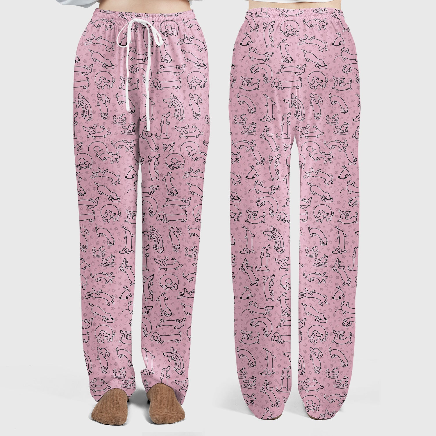 Playful Dachshund Dog Line Art Print Scrub Set, Scrub Pants and V Neck Top