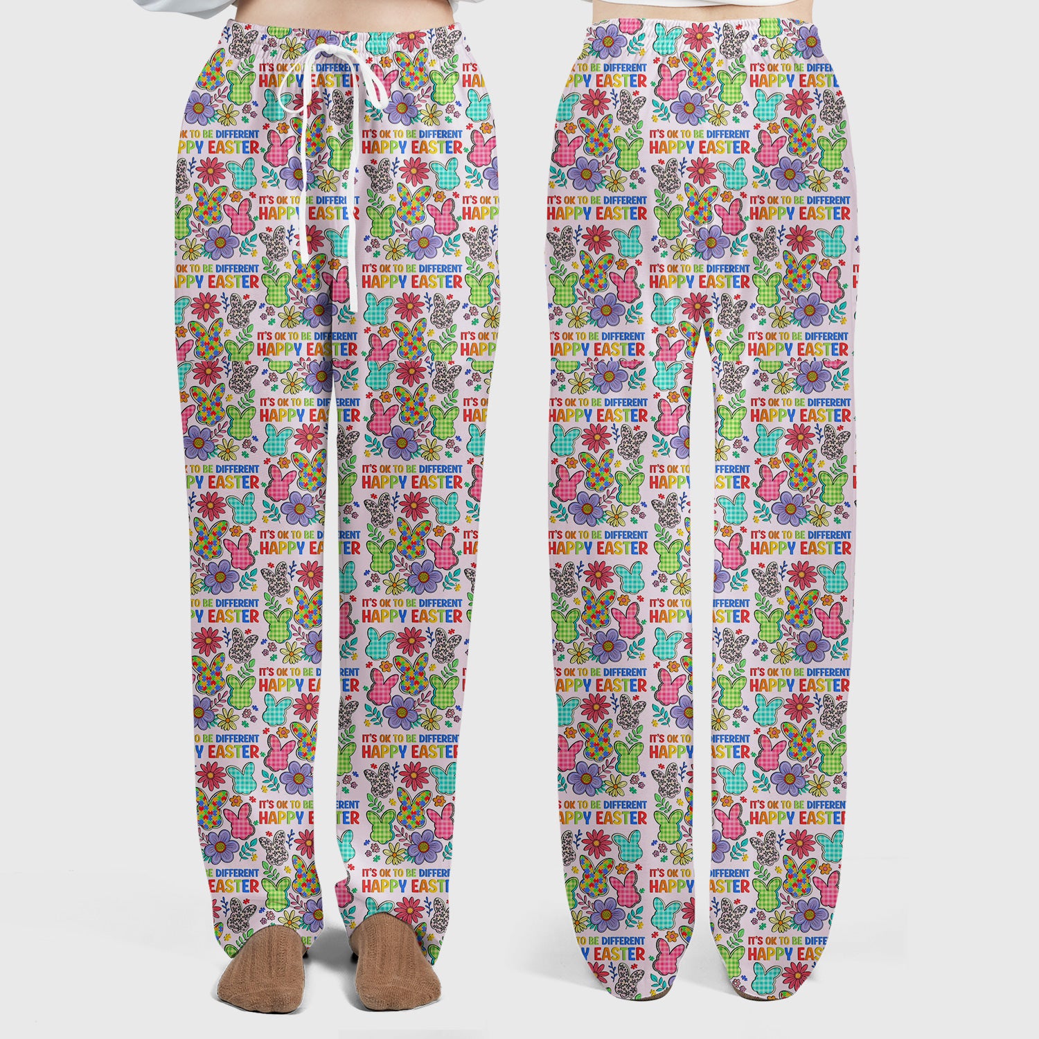 Happy Easter Bunny Floral Print Scrub Set, Breathable Med Uniform