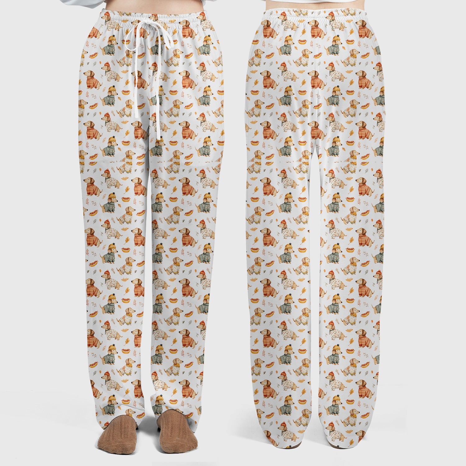 Autumn Dachshund Dog Sweater Print Scrub Set, Breathable Med Uniform